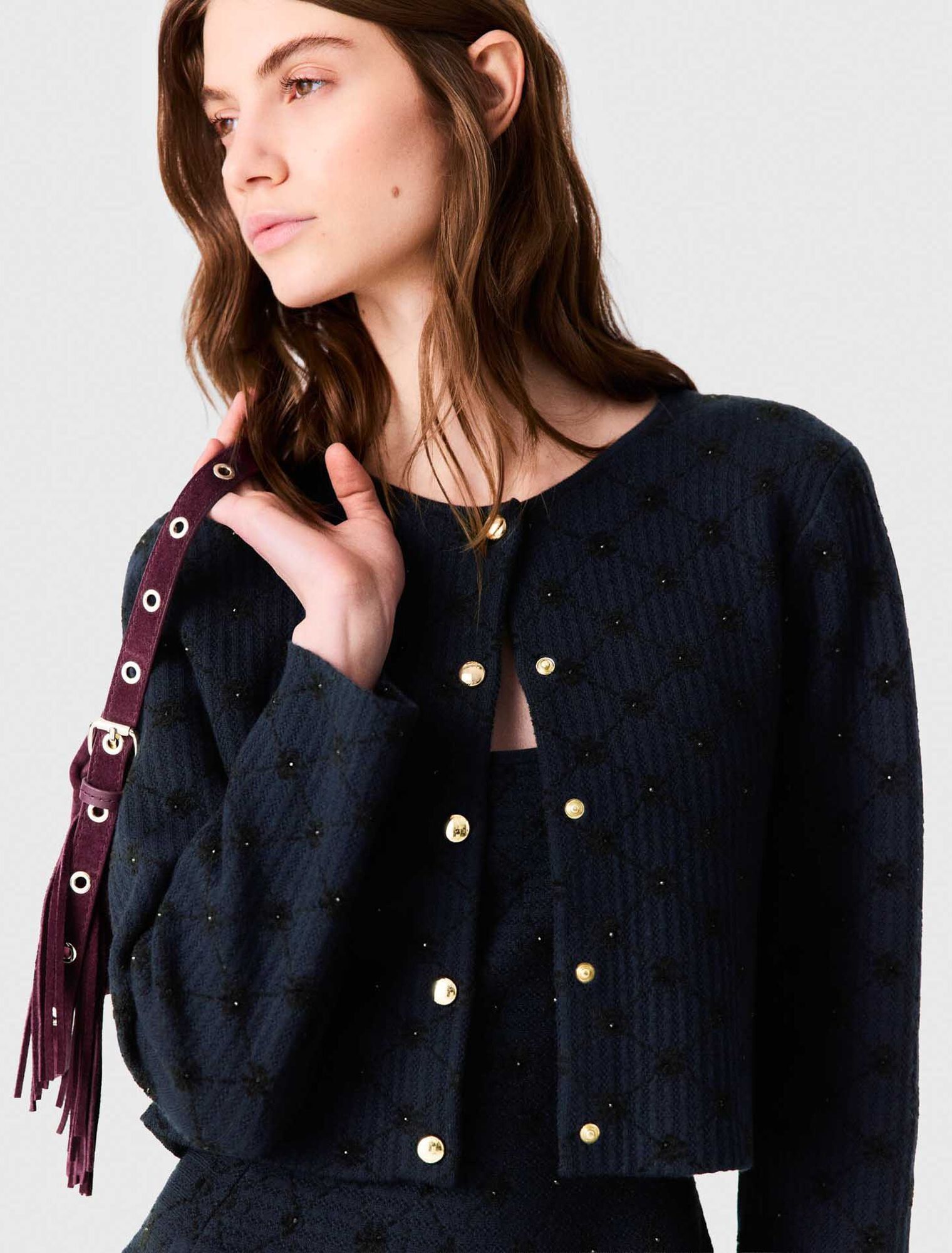 Maje - Cardigan jacquard đính sequin