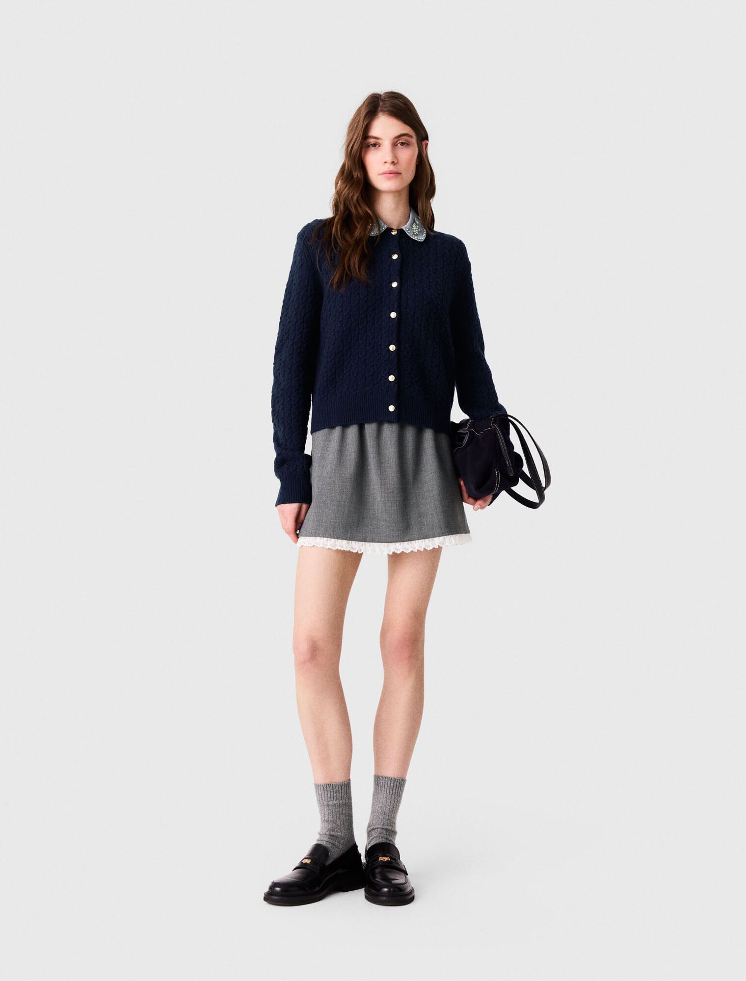 Áo cardigan cổ poplin