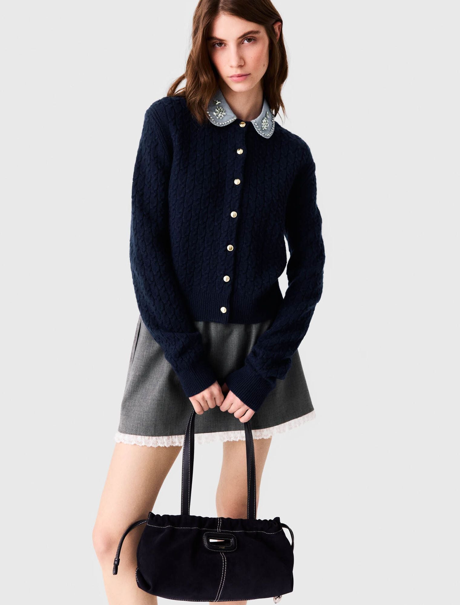 Áo cardigan cổ poplin