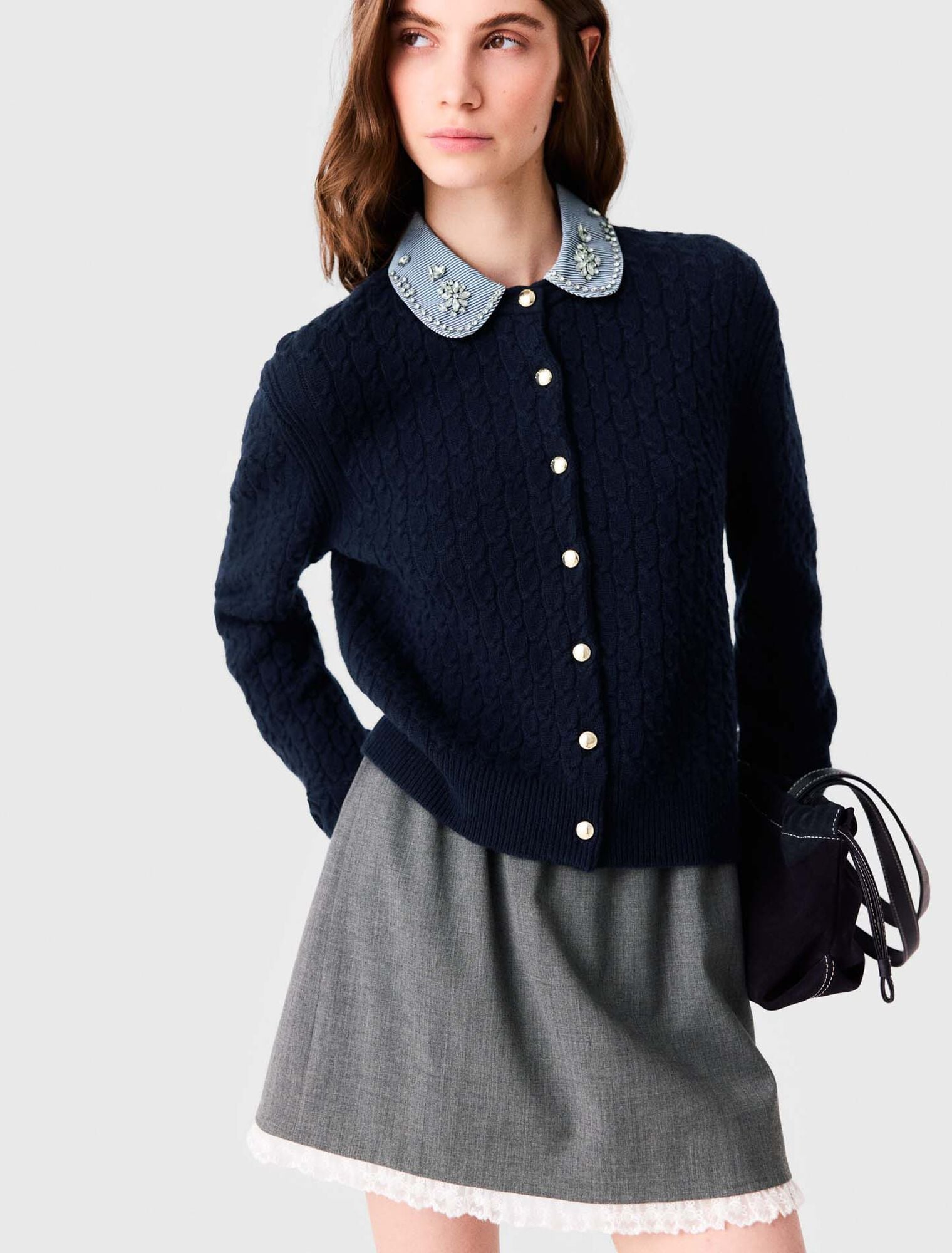 Áo cardigan cổ poplin