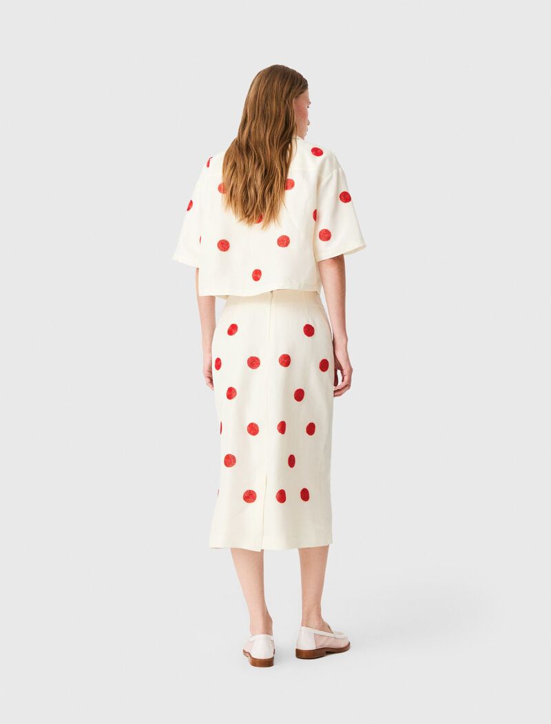 Áo sơ mi linen phối lụa thêu