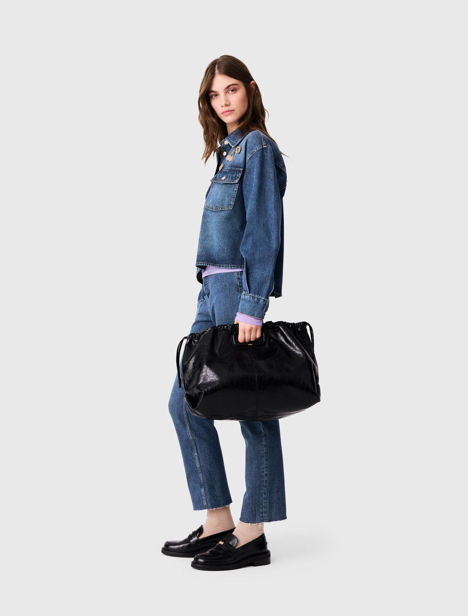 Maje - Áo sơ mi denim đính brooch