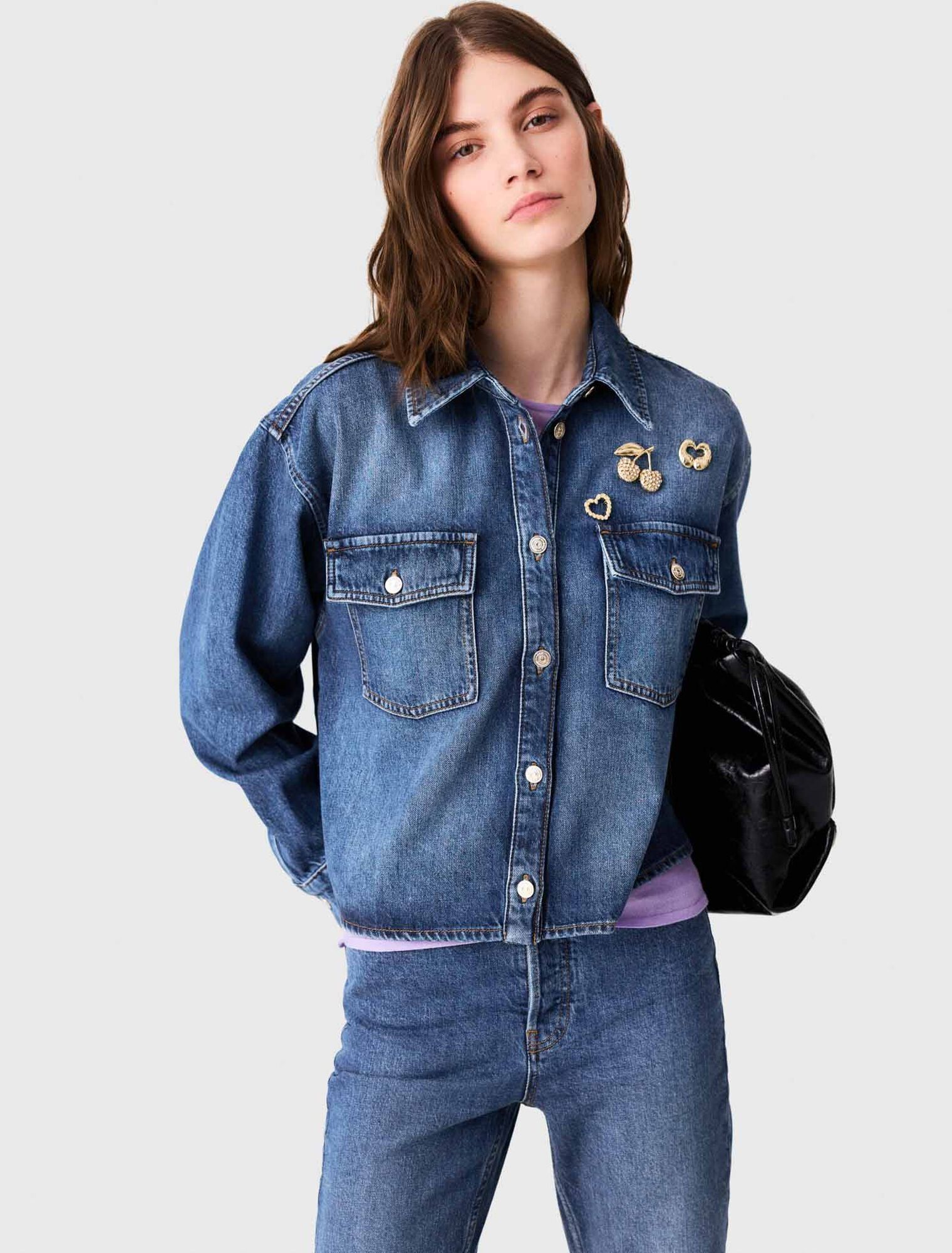 Maje - Áo sơ mi denim đính brooch