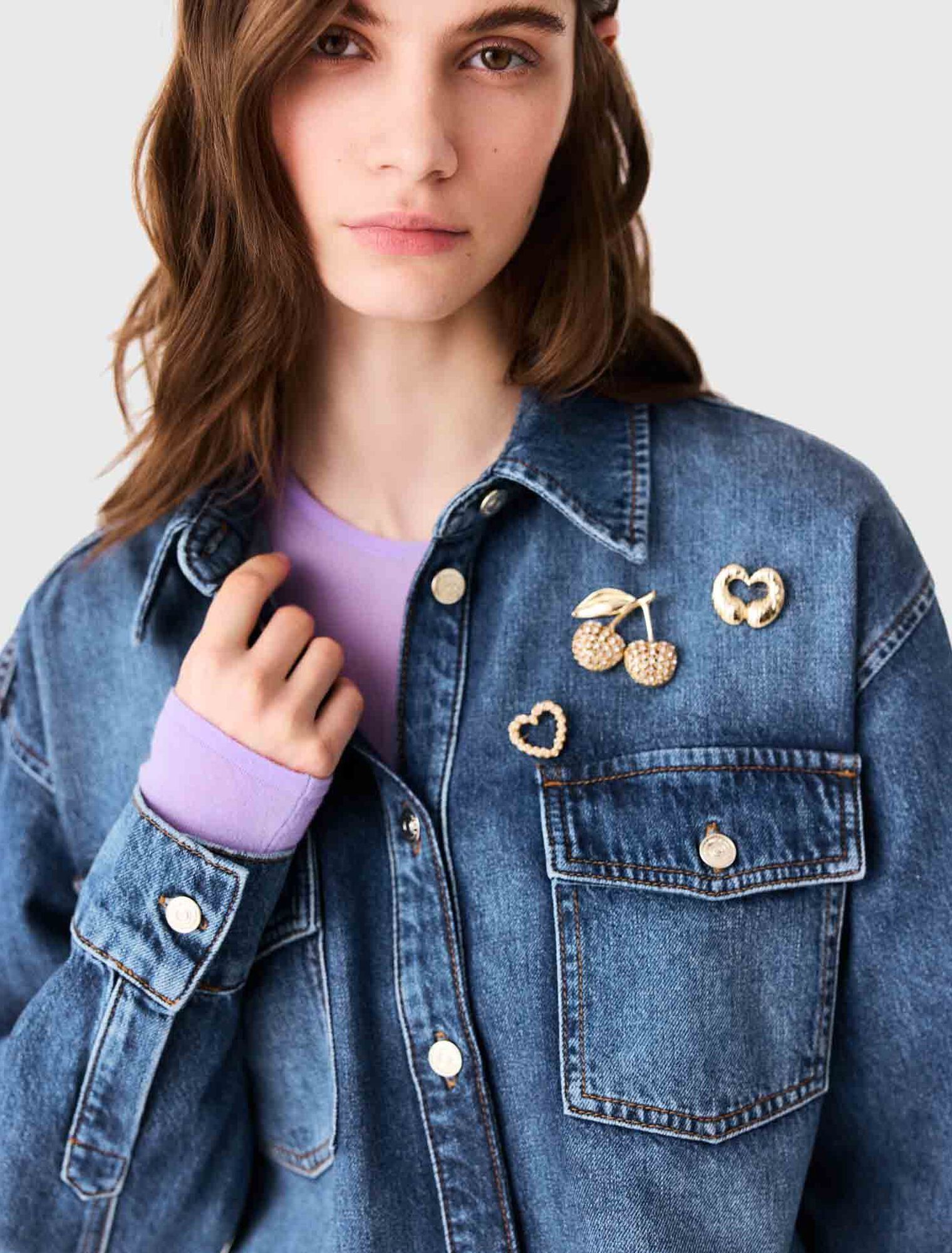 Maje - Áo sơ mi denim đính brooch