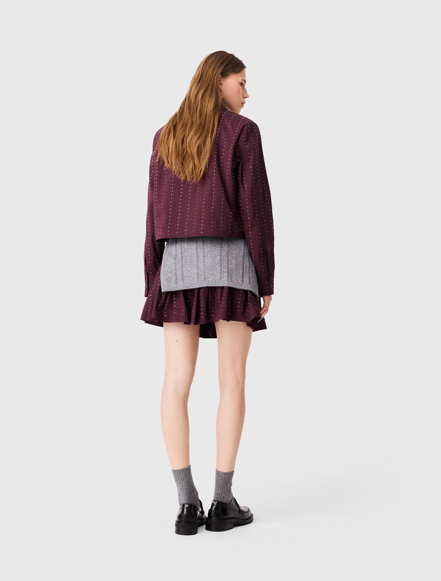 Maje - Áo sơ mi cotton croptop đính đá