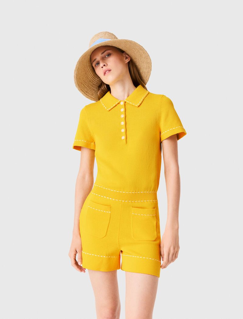 Maje - Bộ playsuit dệt kim cổ polo