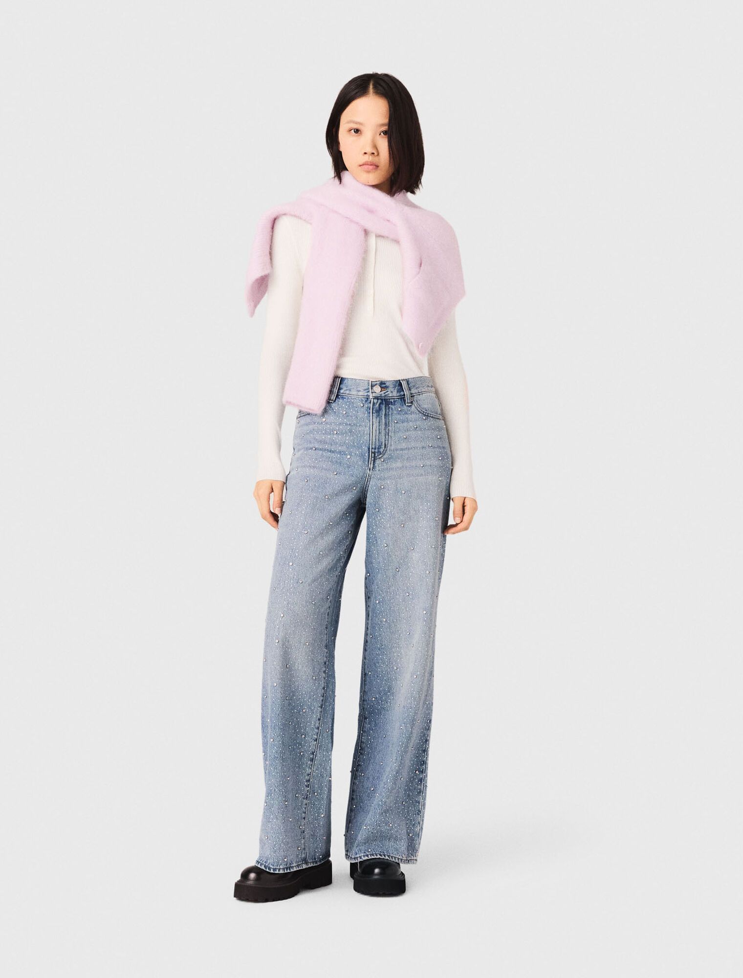 Maje - Quần jeans ống rộng đính đá lấp lánh