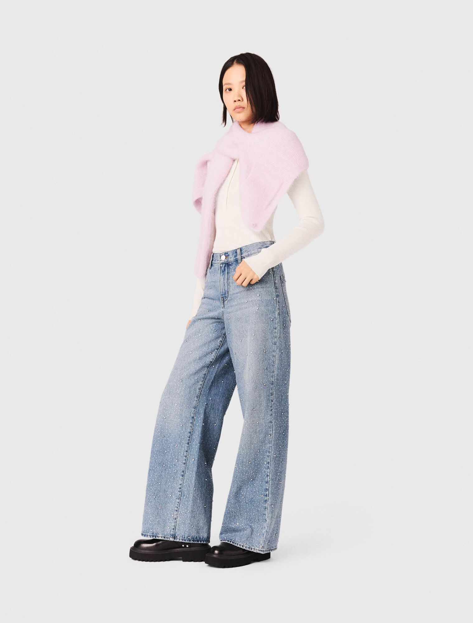 Maje - Quần jeans ống rộng đính đá lấp lánh