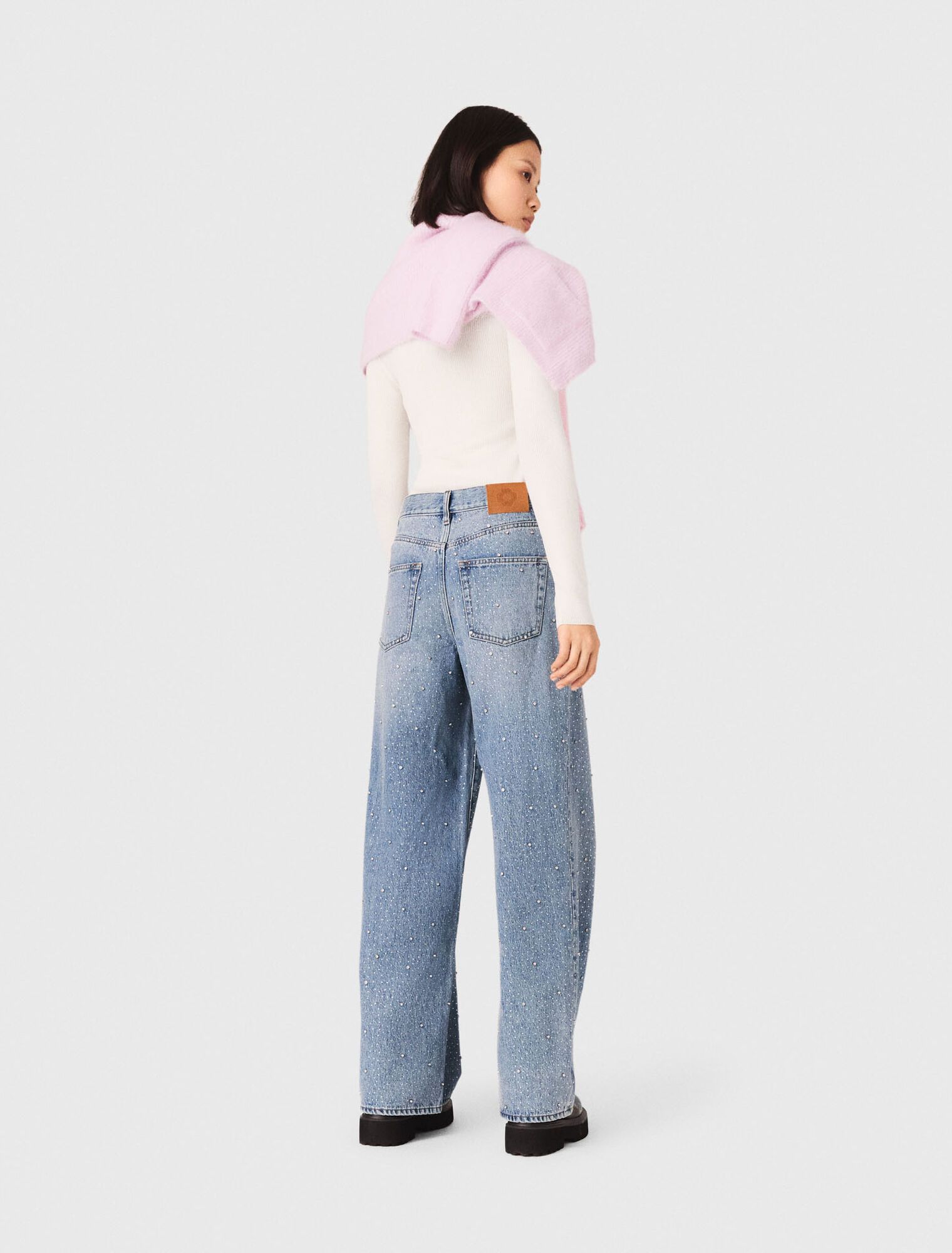 Maje - Quần jeans ống rộng đính đá lấp lánh