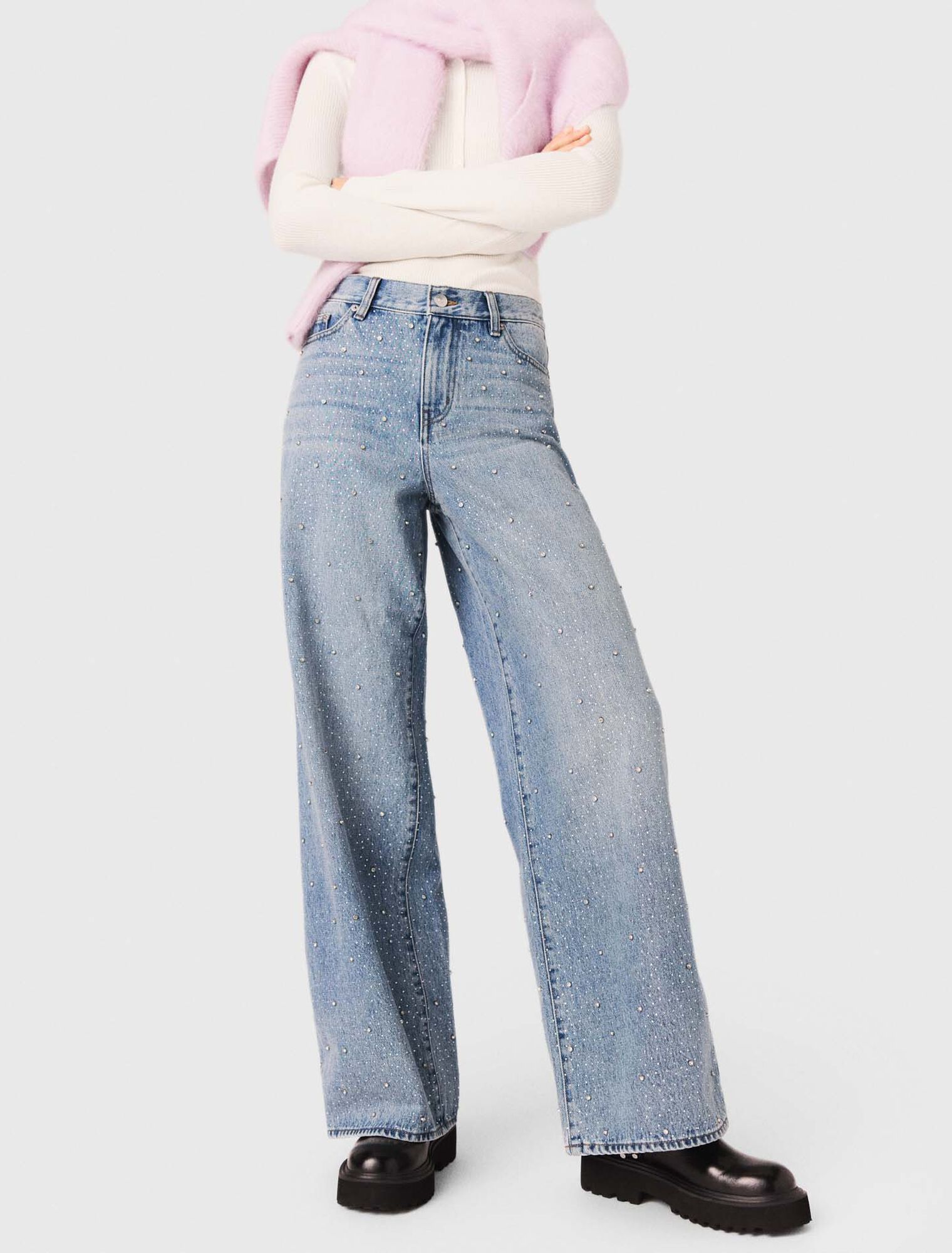 Maje - Quần jeans ống rộng đính đá lấp lánh