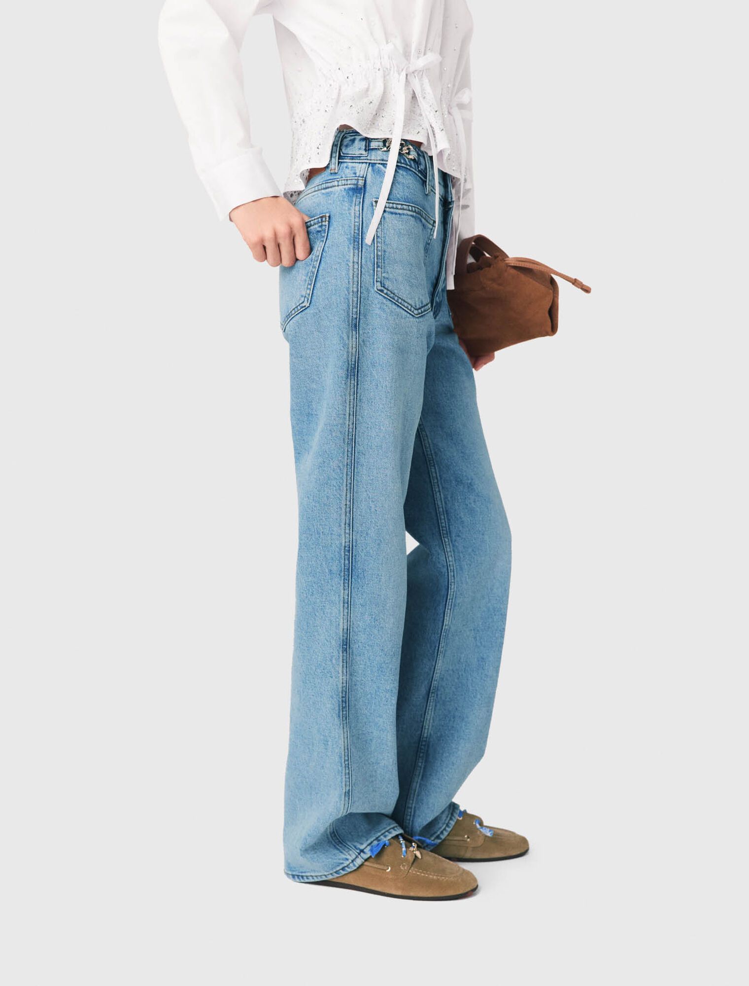 Maje - Quần jeans ống đứng phụ kiện dây xích