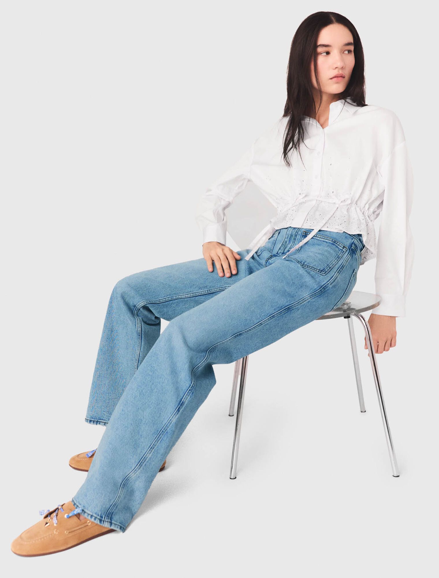 Maje - Quần jeans ống đứng phụ kiện dây xích