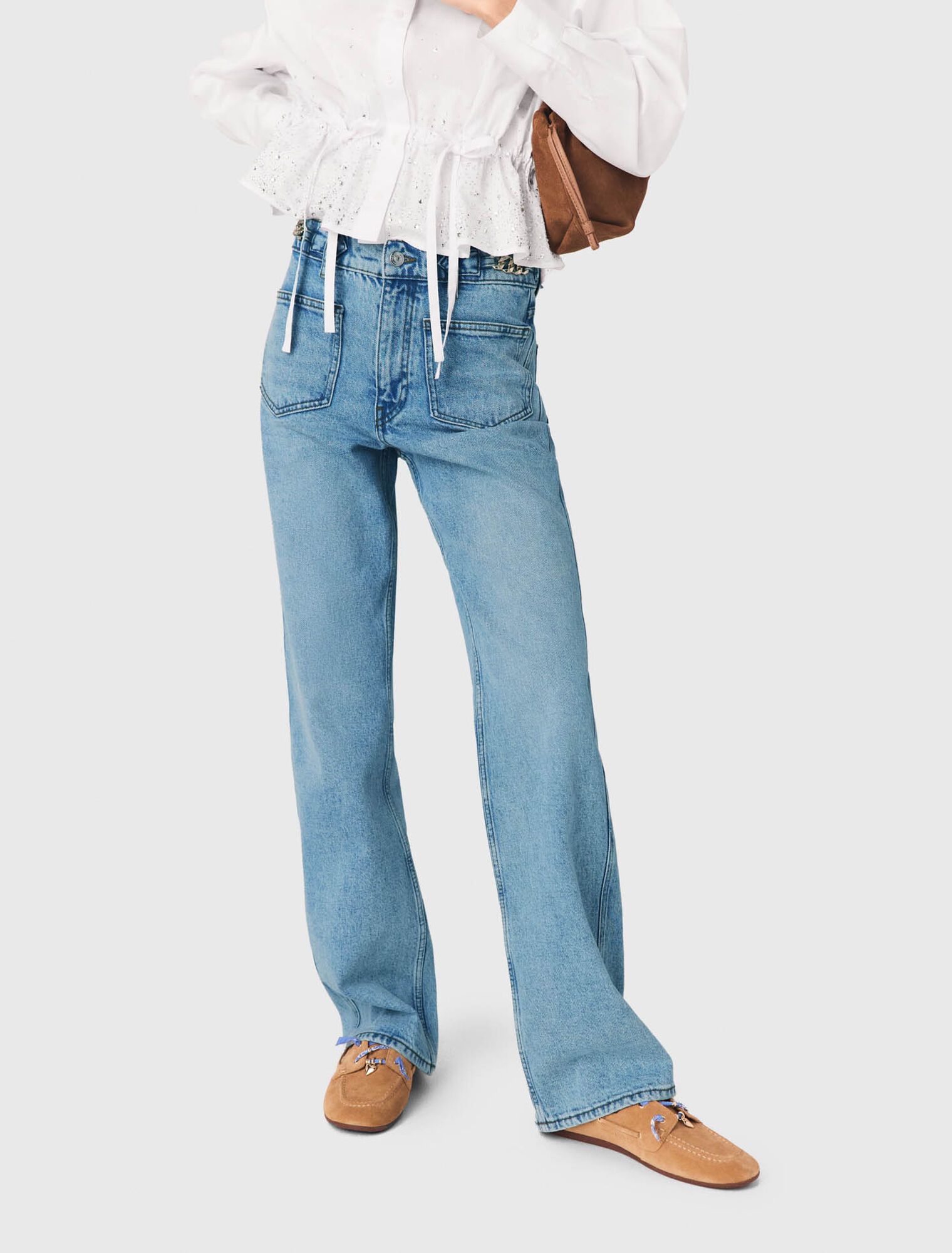 Maje - Quần jeans ống đứng phụ kiện dây xích