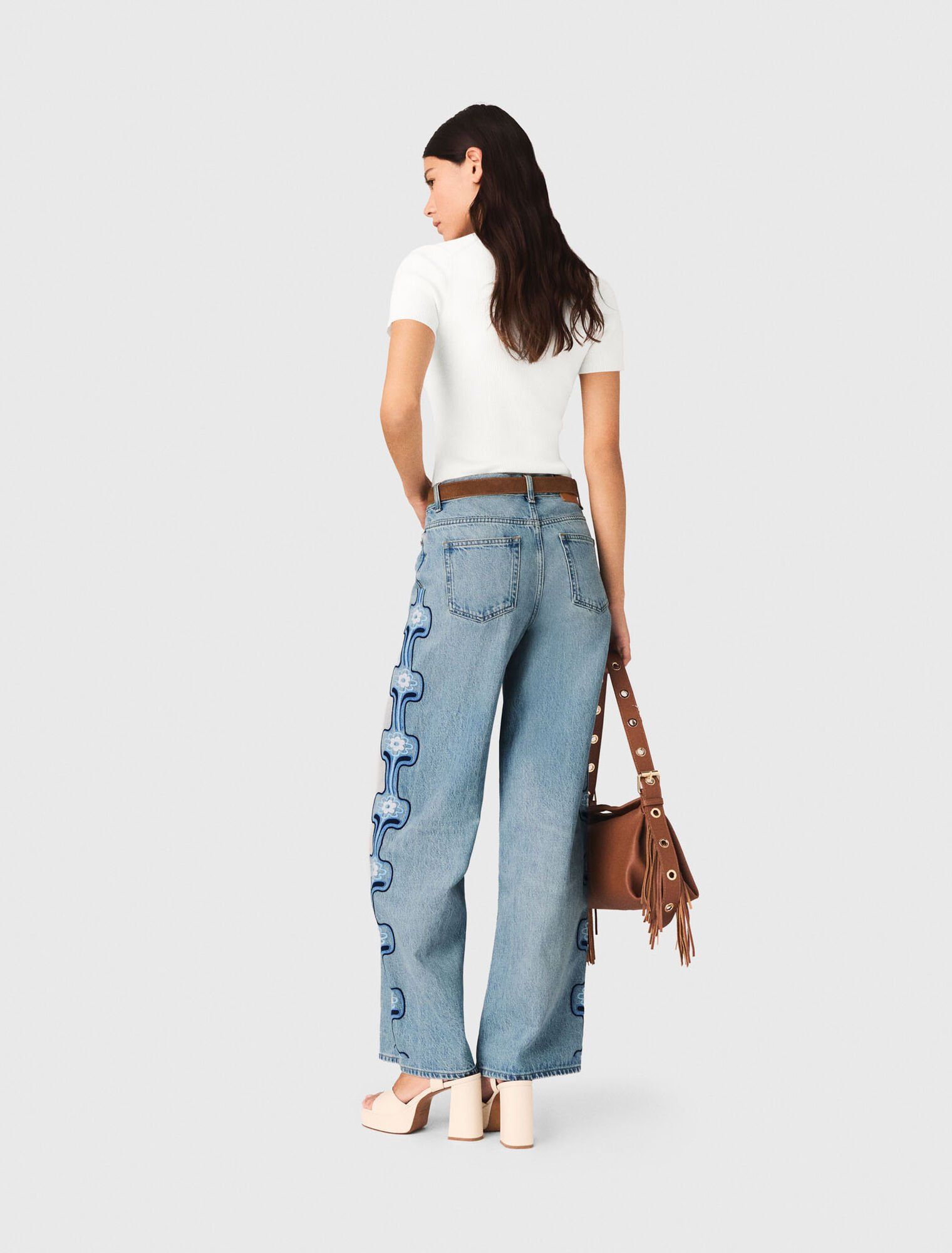 Maje - Quần jeans ống rộng thêu hoa