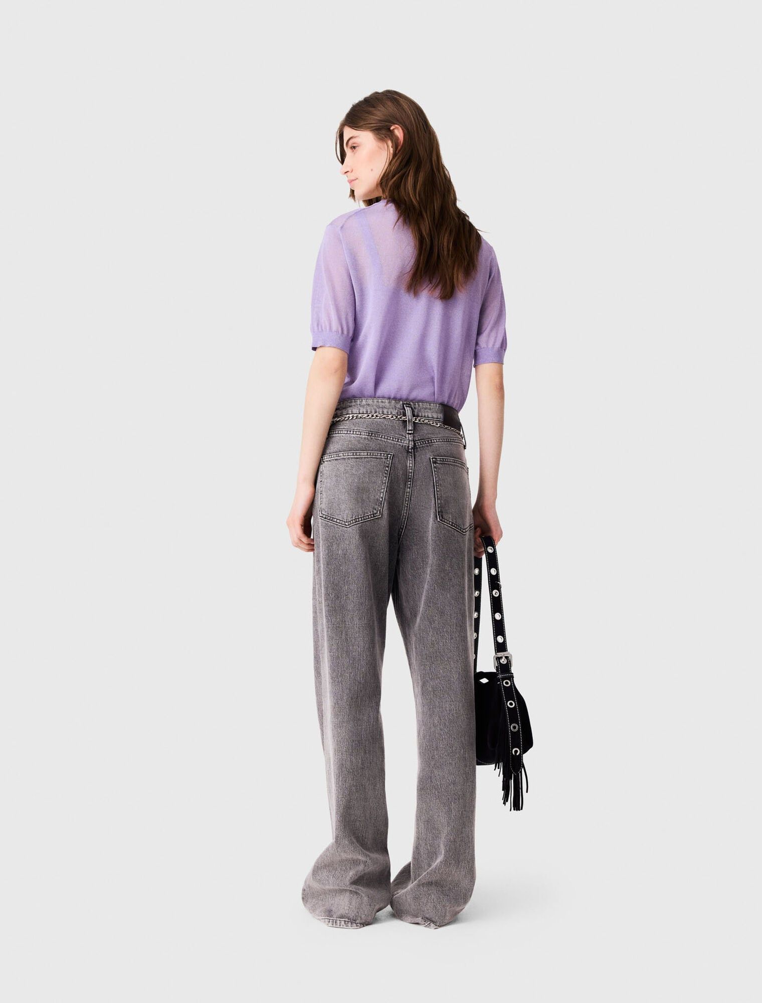 Maje - Quần jeans ống rộng phối thắt lưng xích