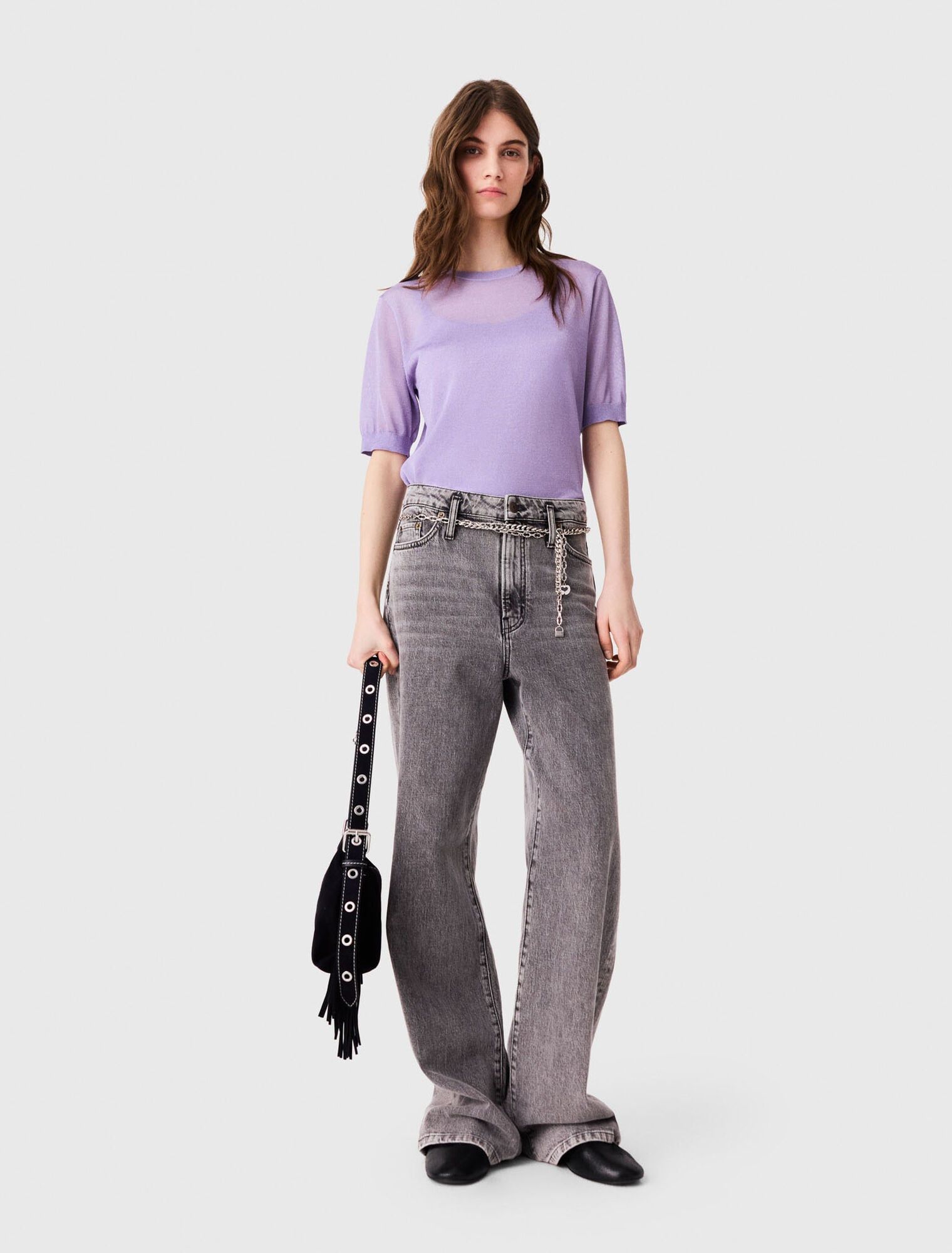 Maje - Quần jeans ống rộng phối thắt lưng xích