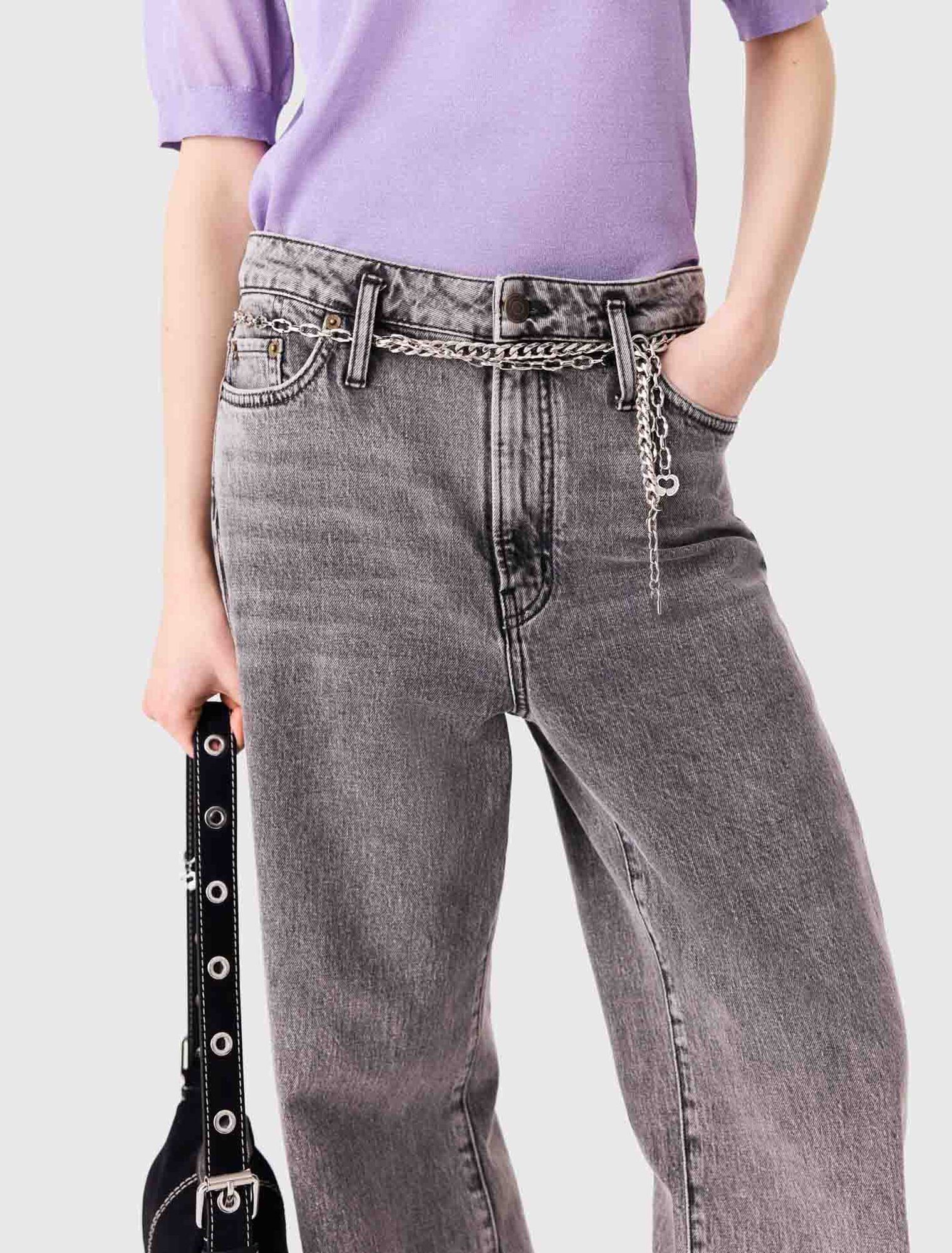 Maje - Quần jeans ống rộng phối thắt lưng xích