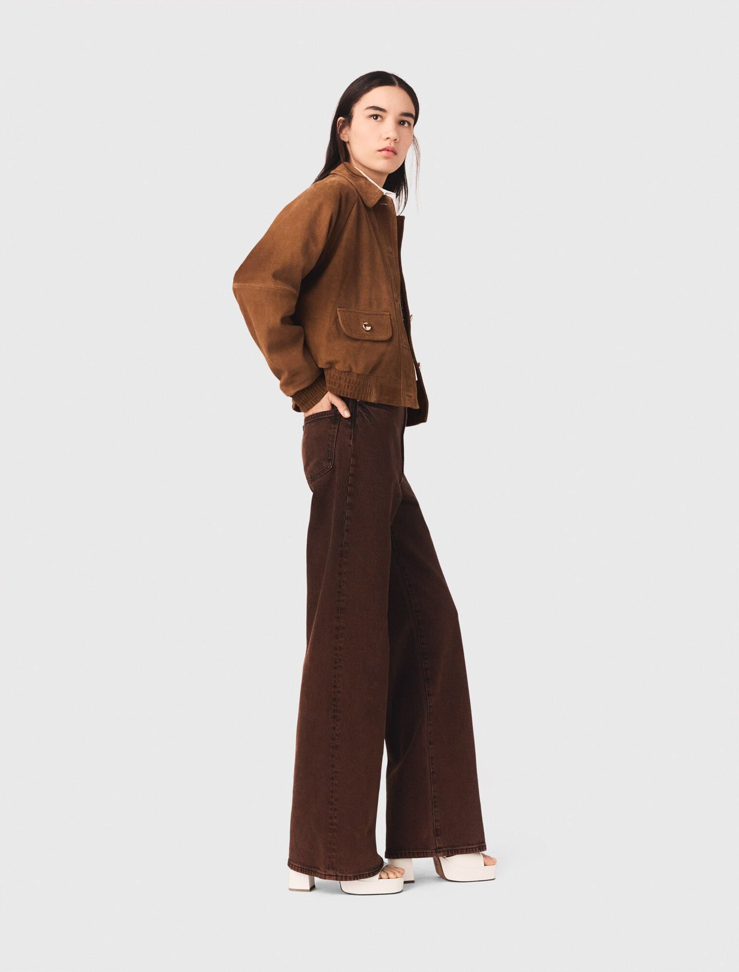 Maje - Quần jeans bootcut phối xích