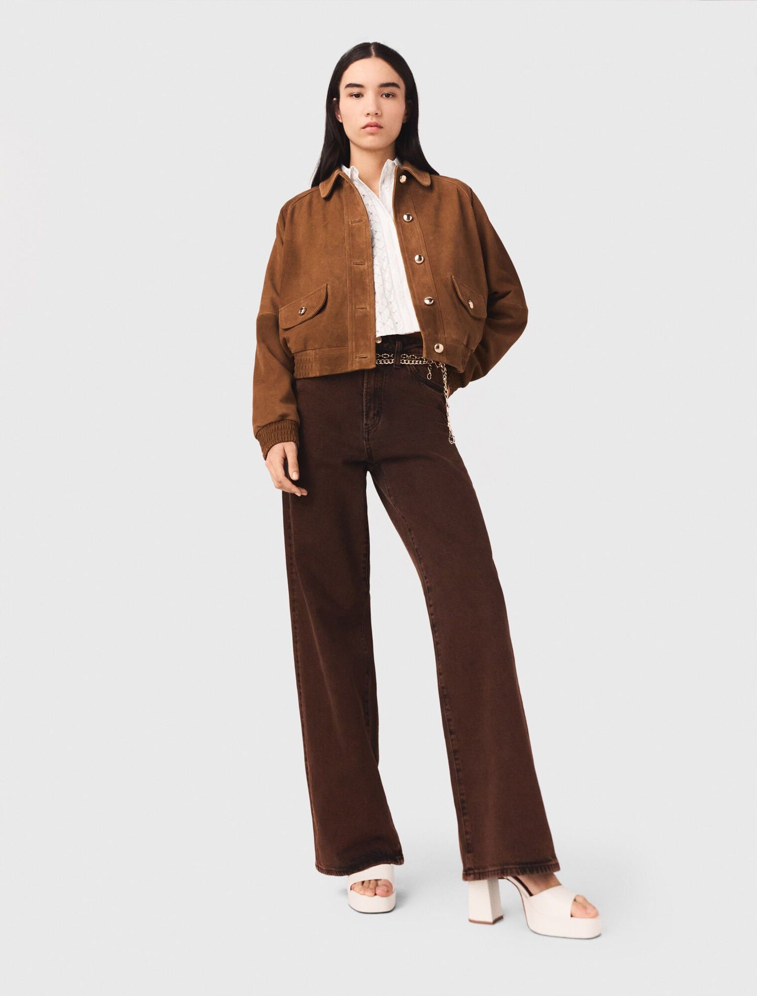 Maje - Quần jeans bootcut phối xích