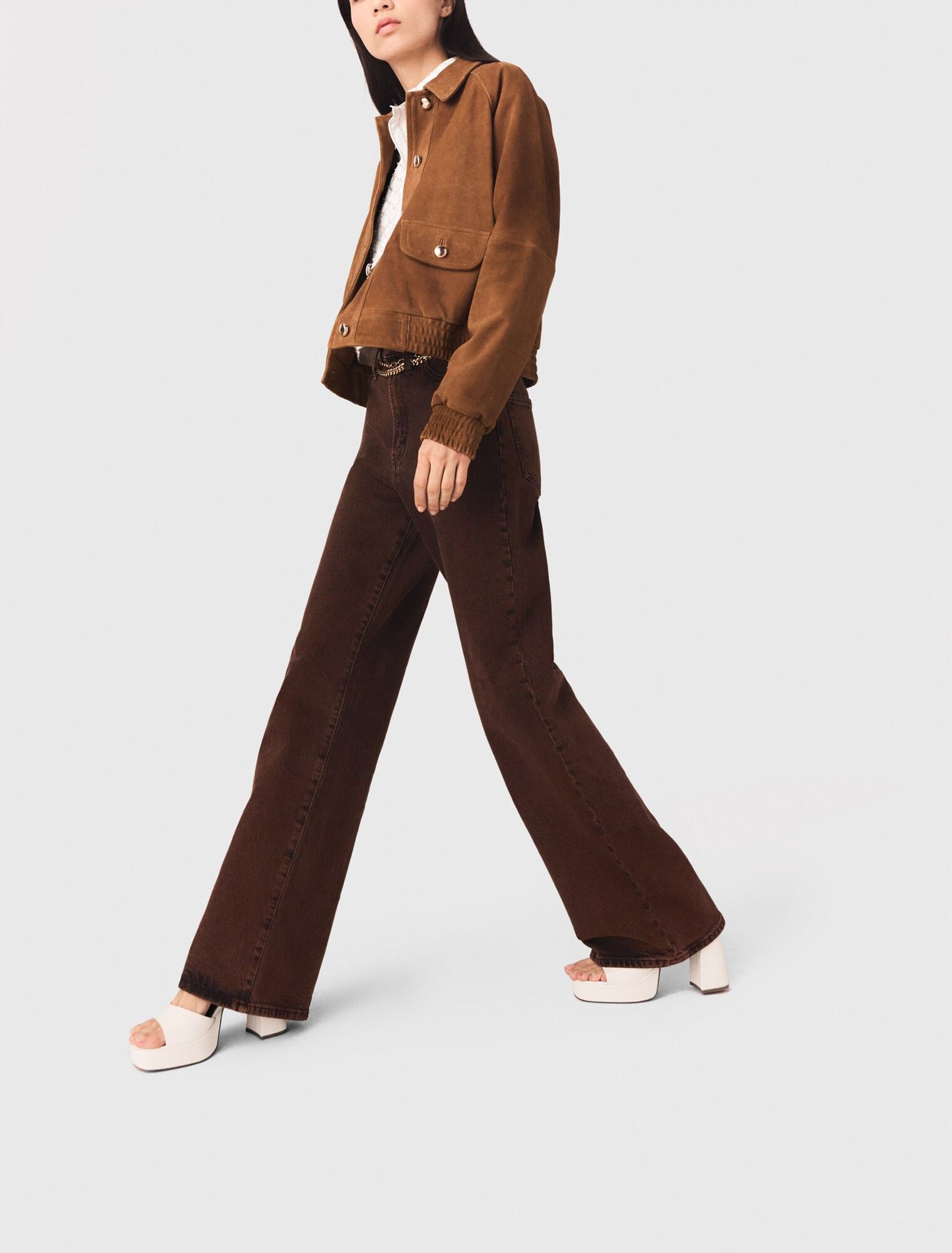 Maje - Quần jeans bootcut phối xích