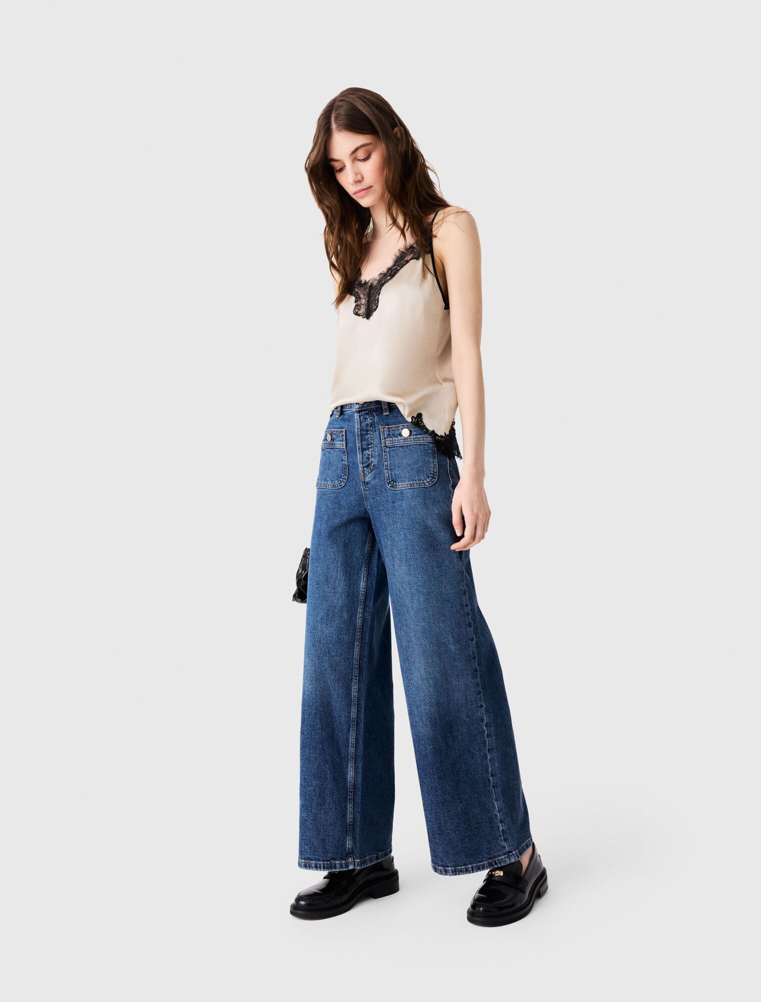 Maje - Quần jeans ống rộng túi hộp