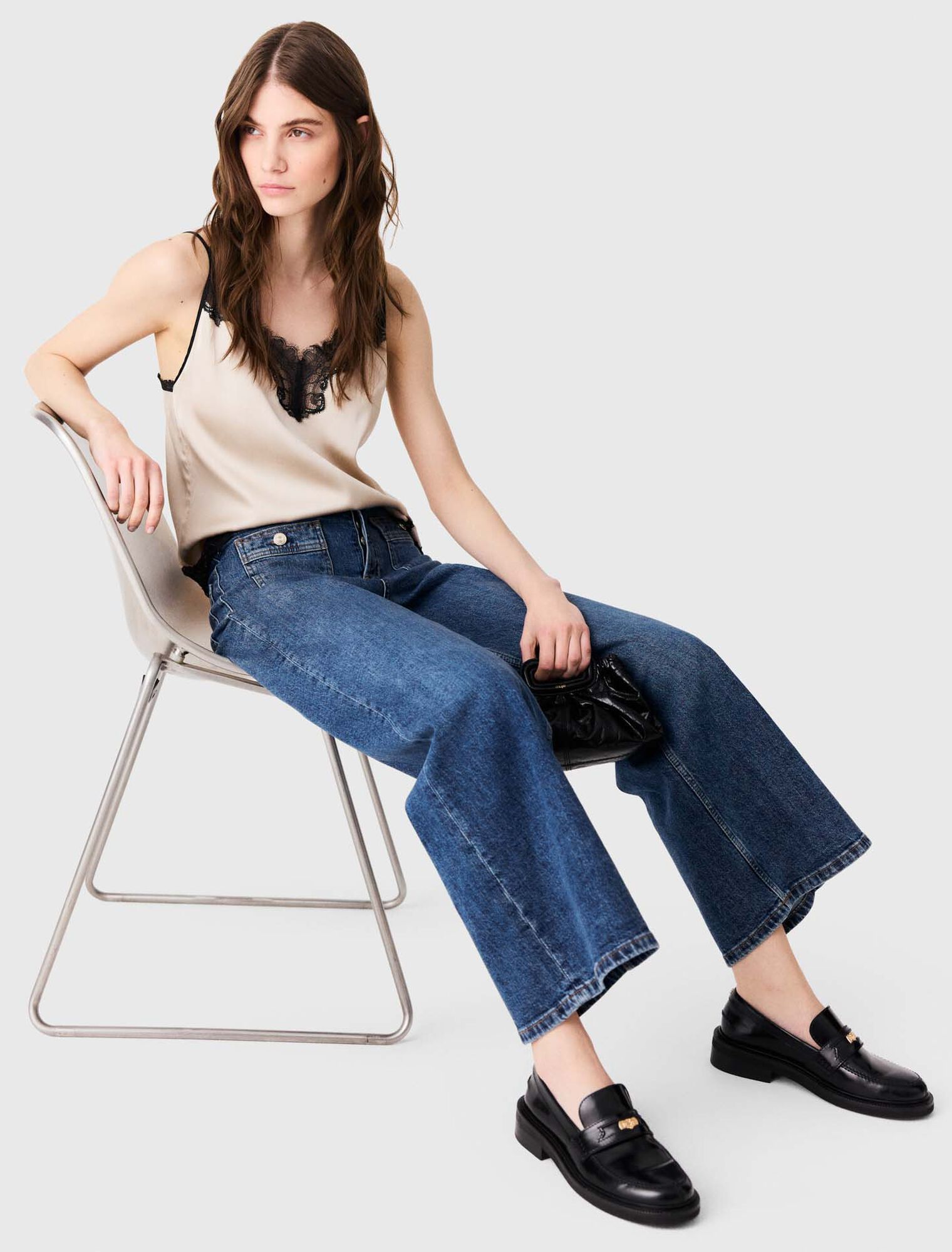 Maje - Quần jeans ống rộng túi hộp