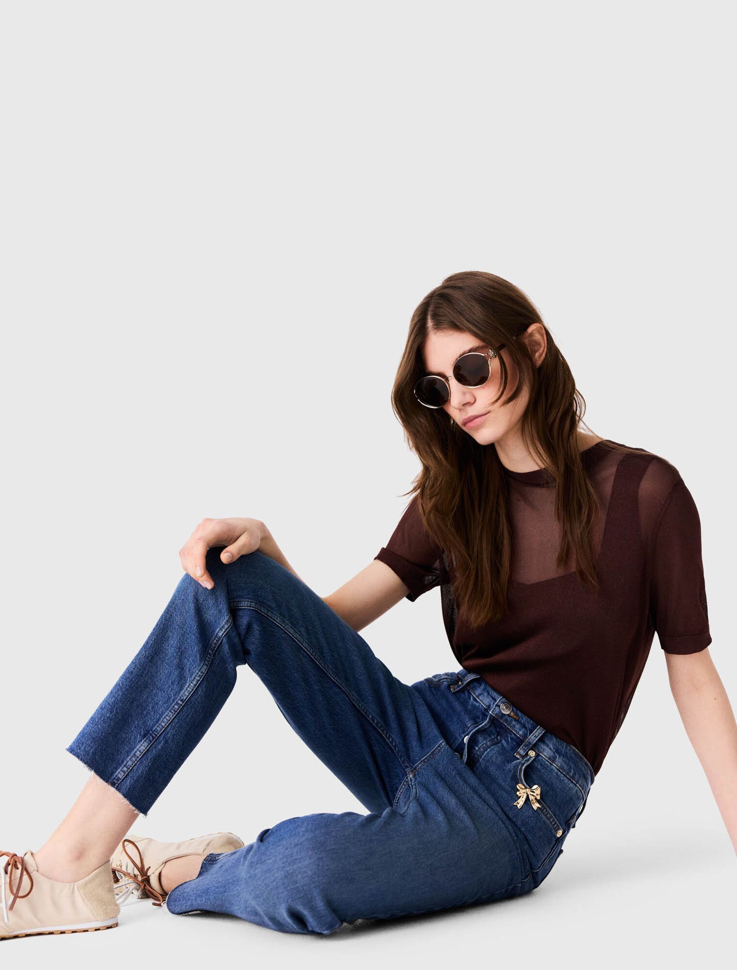 Maje - Quần jeans slim đính brooch