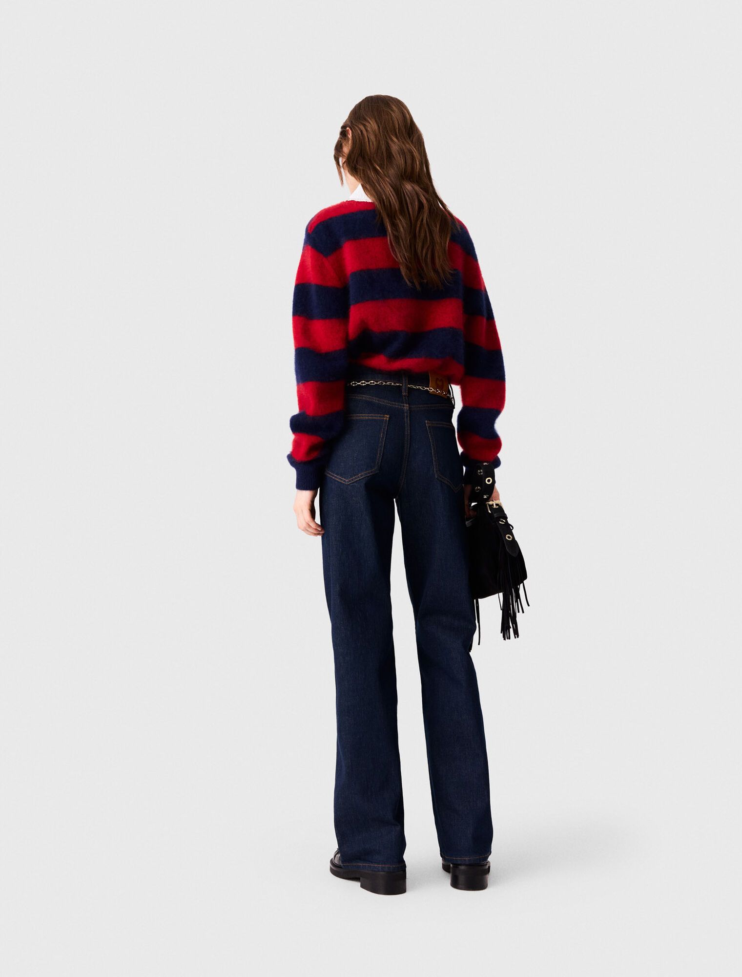 Quần jeans ống rộng kèm dây xích
