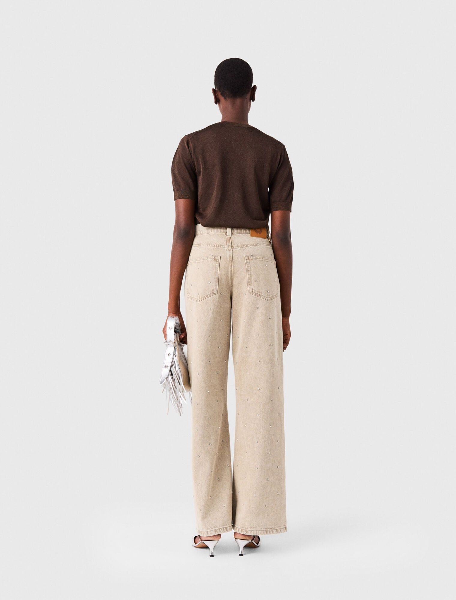 Maje - Quần jeans ống rộng đính đá