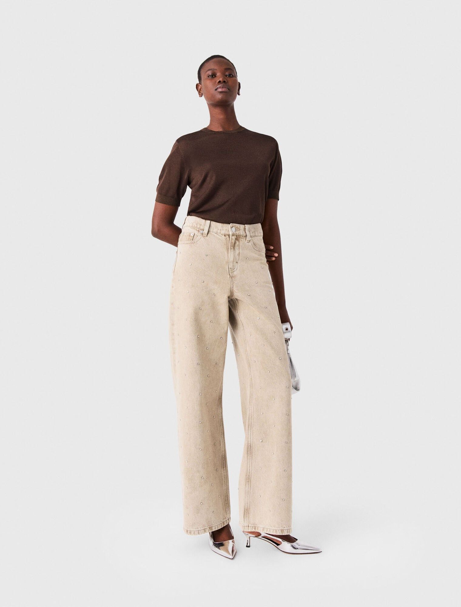 Maje - Quần jeans ống rộng đính đá