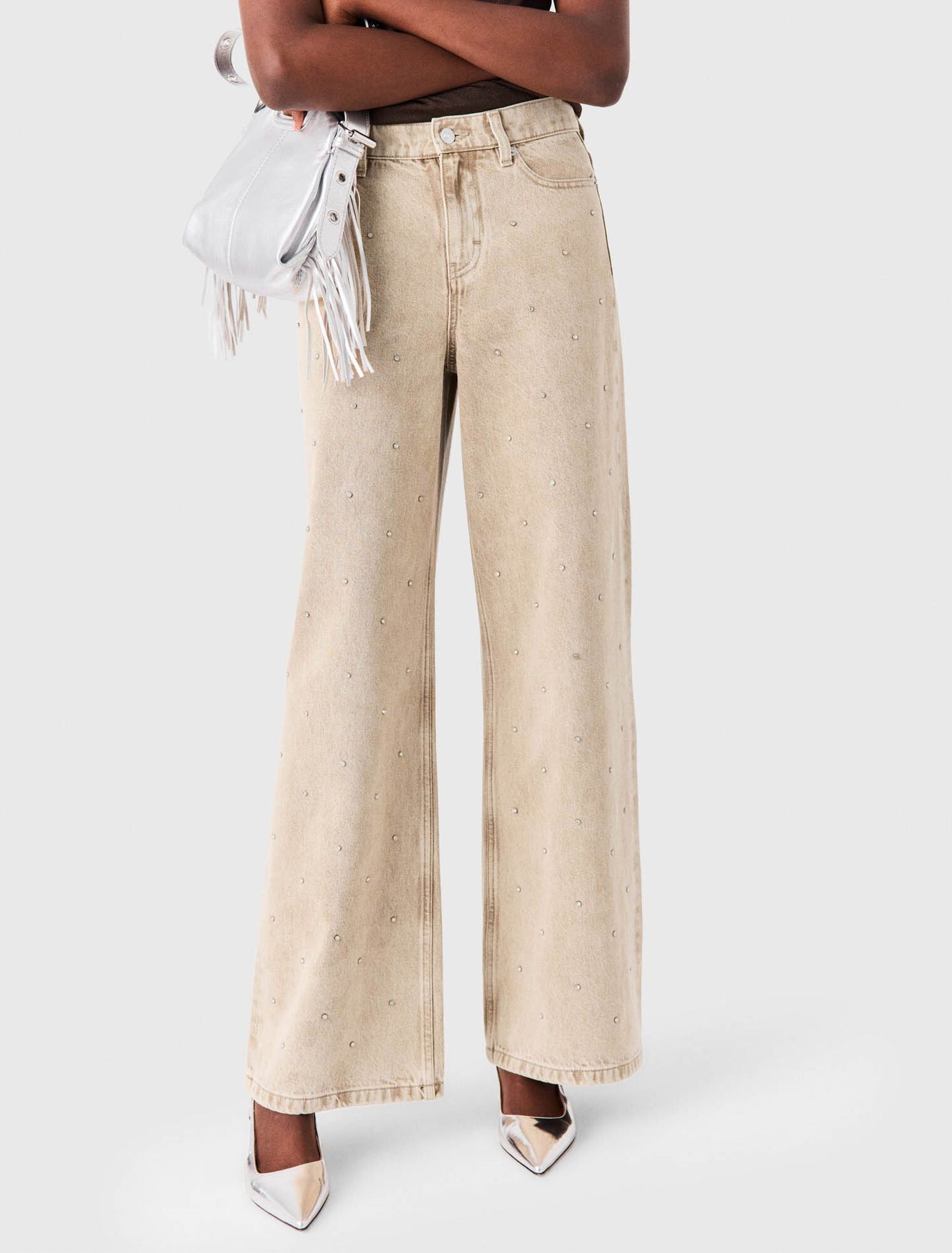 Maje - Quần jeans ống rộng đính đá