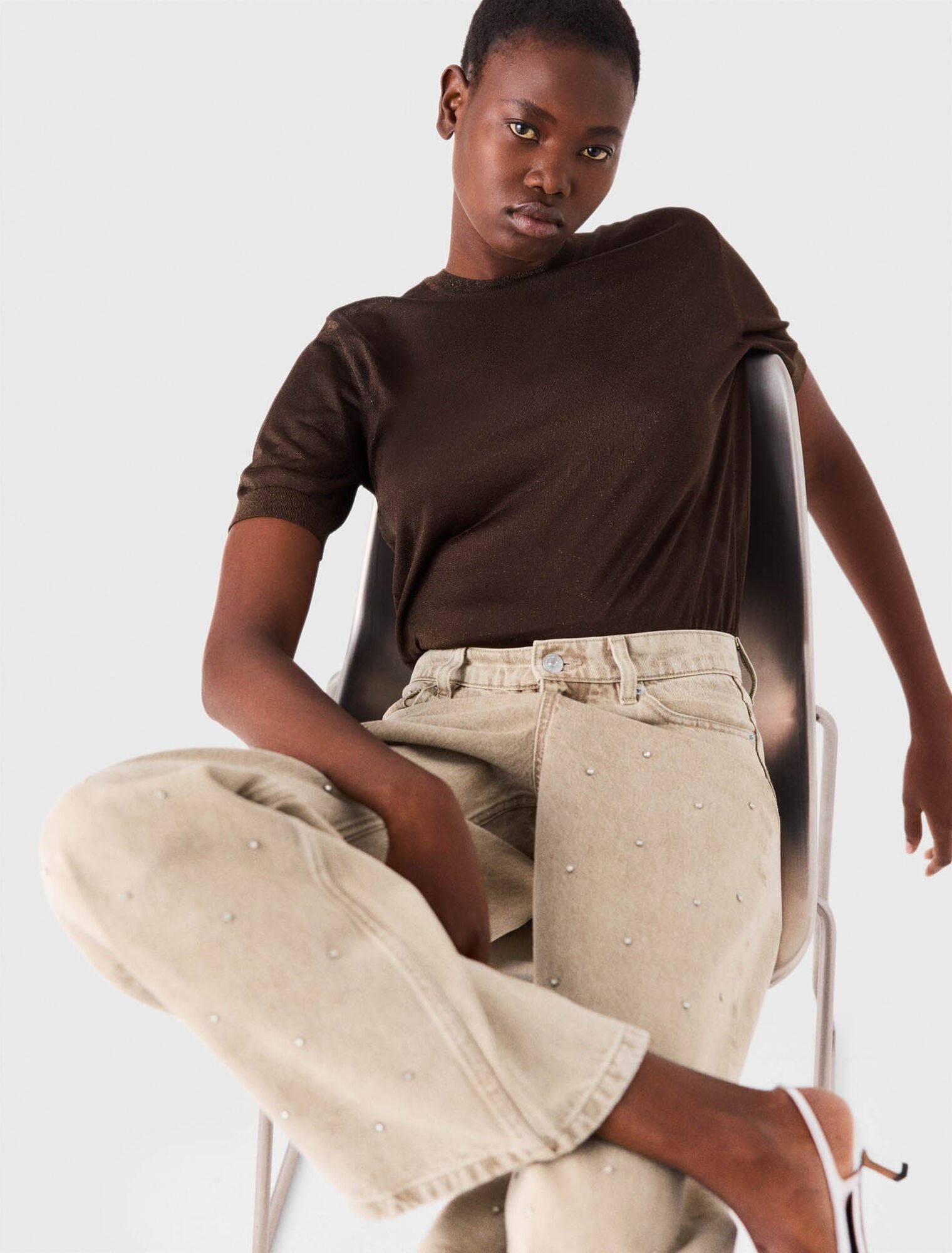 Maje - Quần jeans ống rộng đính đá