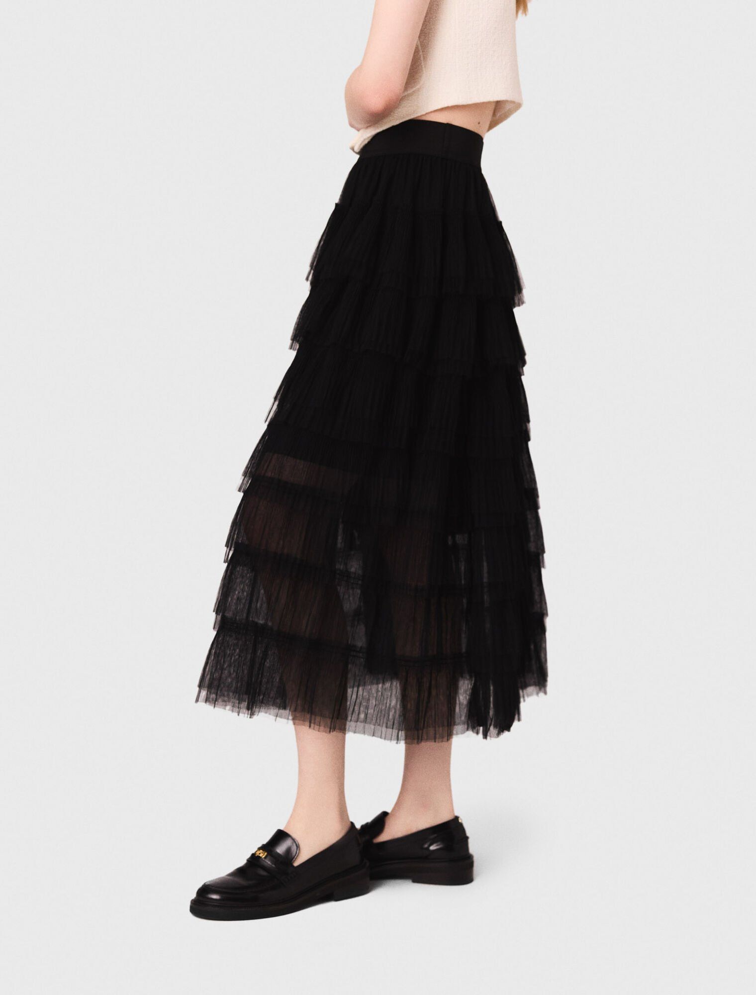 Maje - Chân váy midi tulle xếp tầng