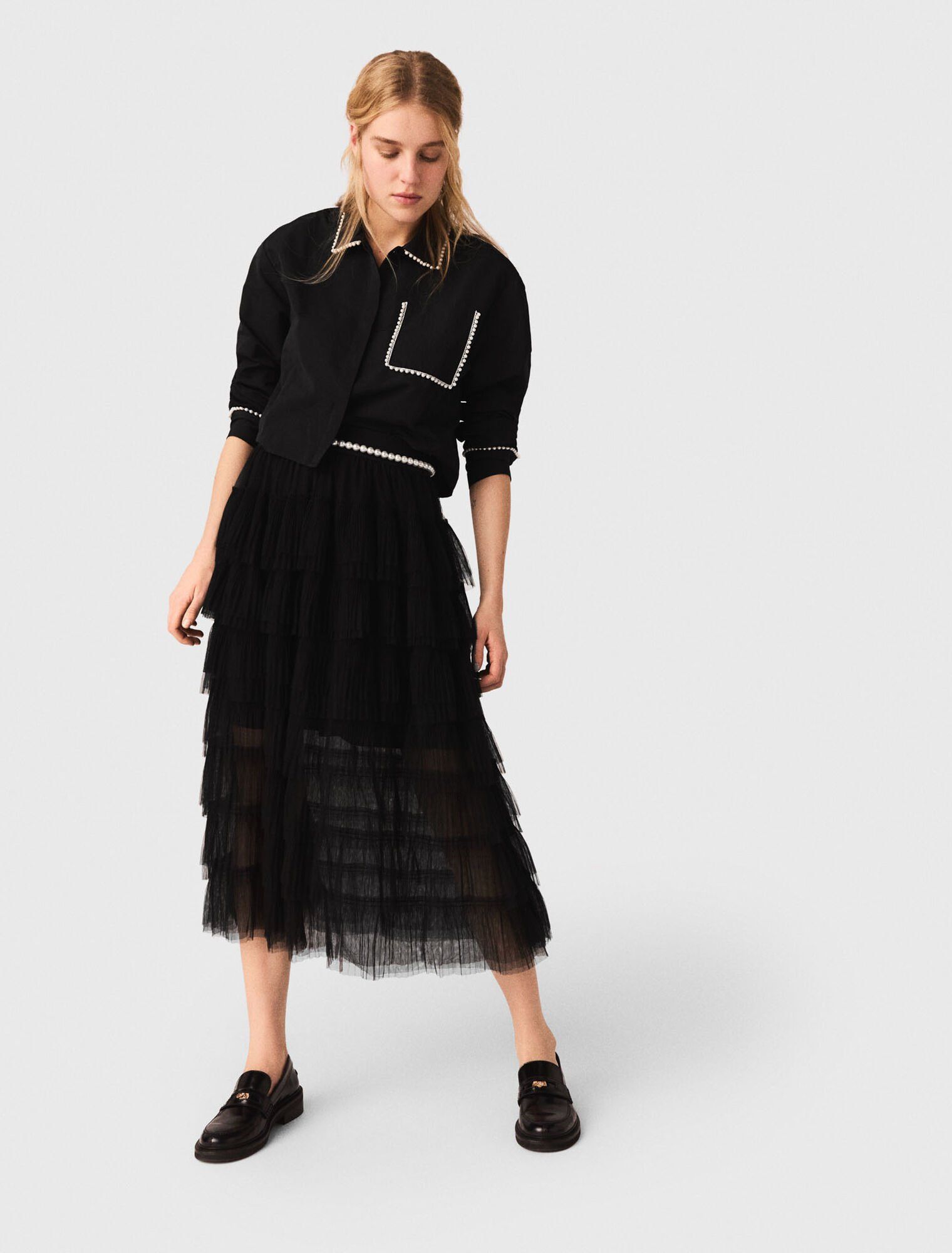 Maje - Chân váy midi tulle xếp tầng
