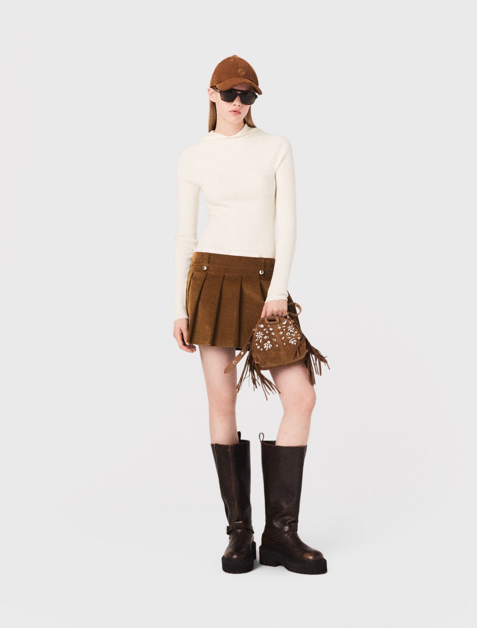Chân váy mini nhung xếp ly