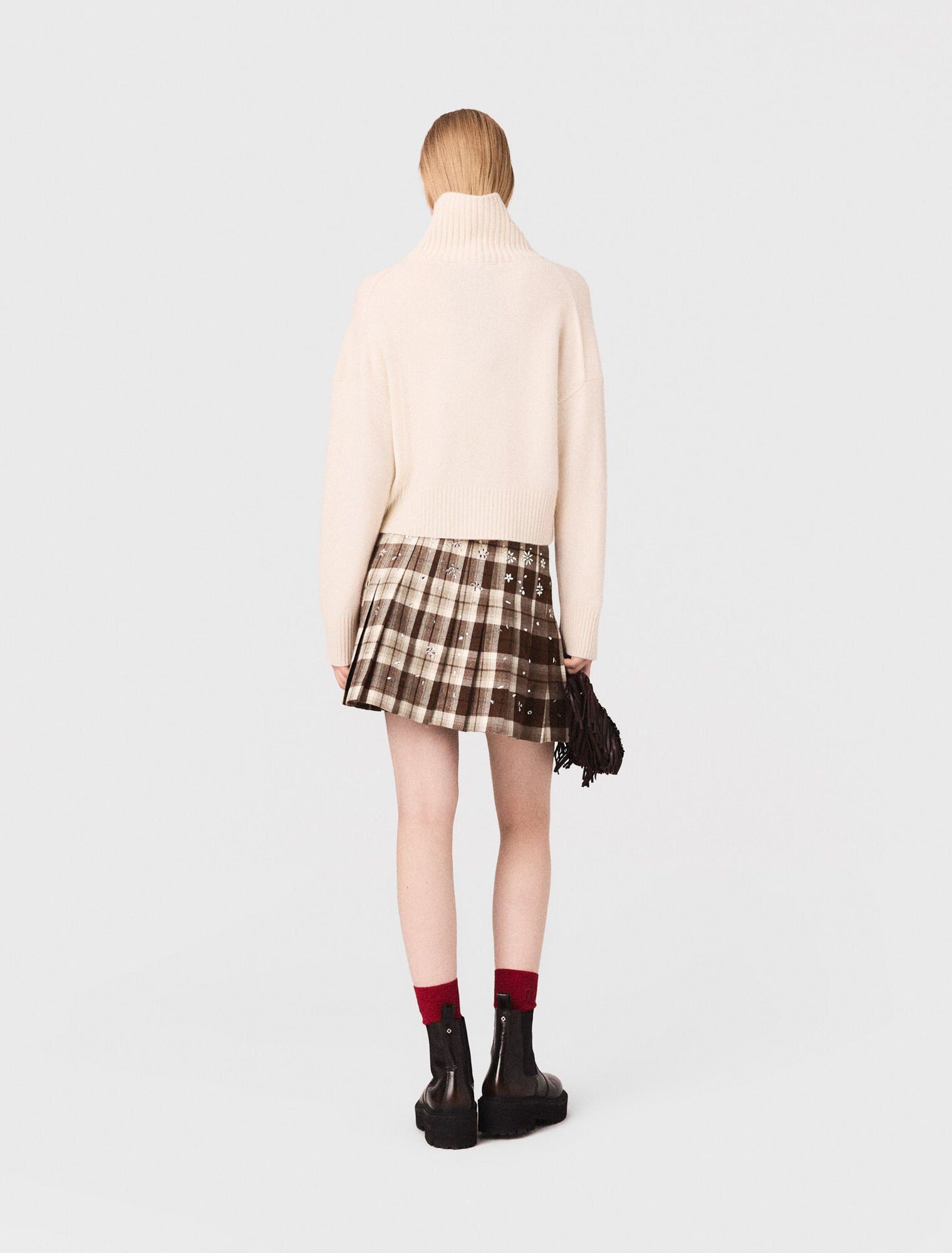Maje - Chân váy kilt caro đính pha lê