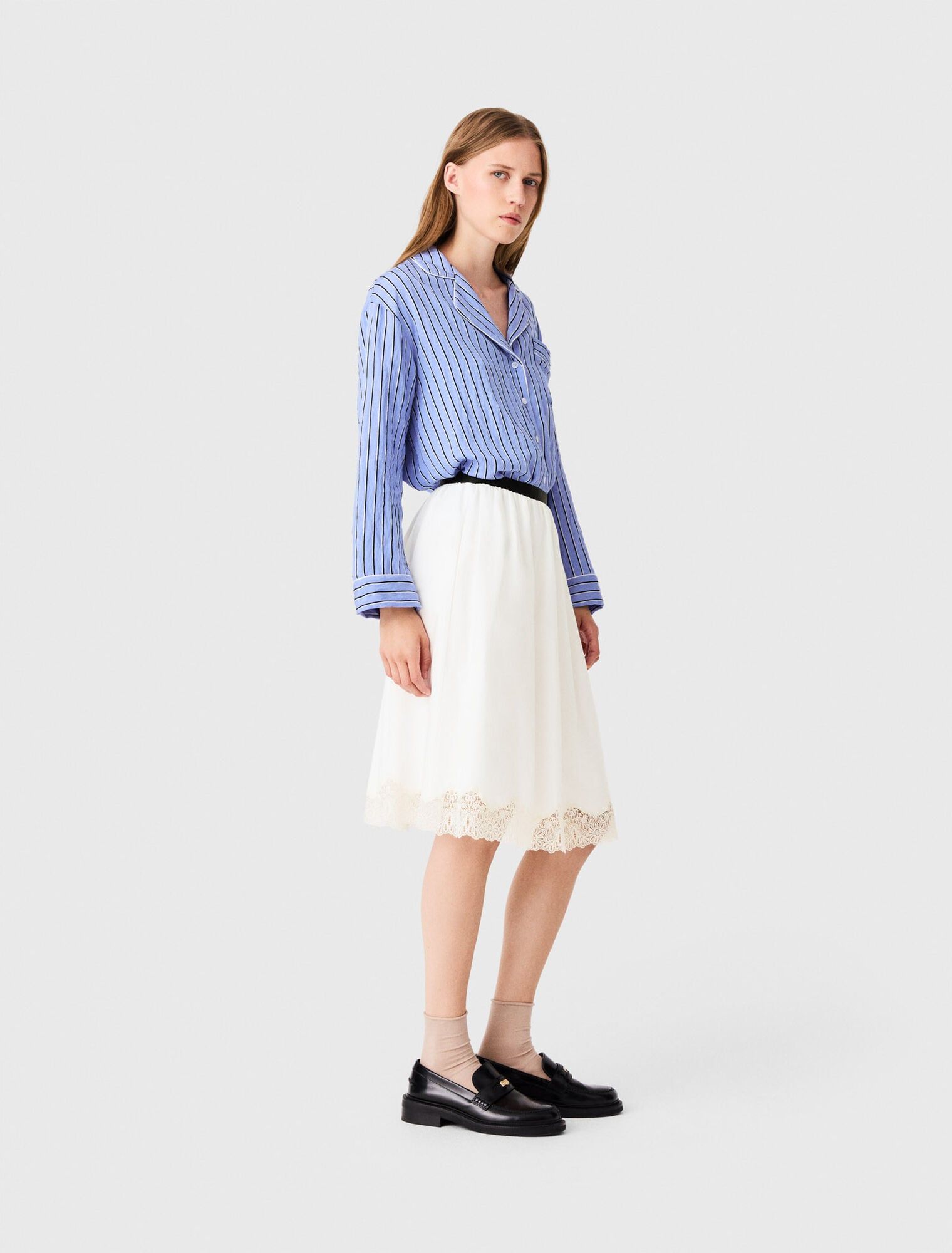 Maje - Chân váy midi cotton viền ren