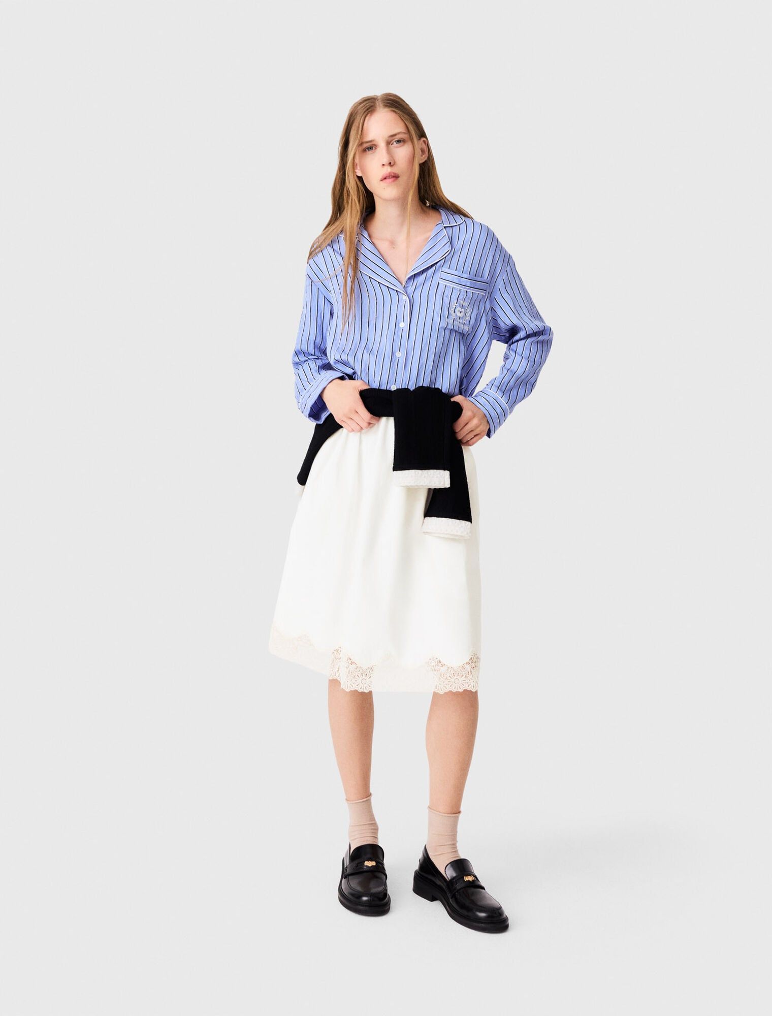Maje - Chân váy midi cotton viền ren