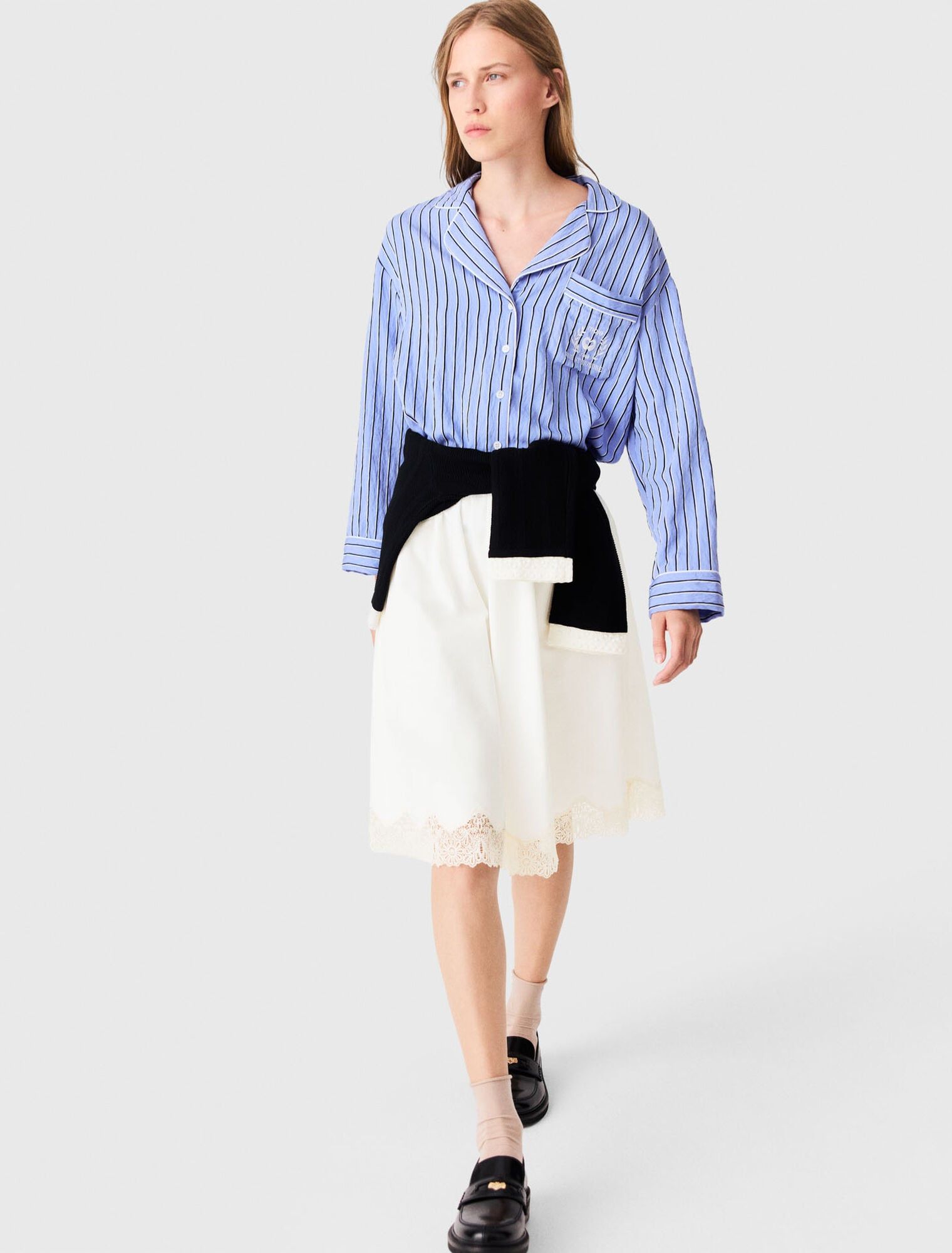 Maje - Chân váy midi cotton viền ren