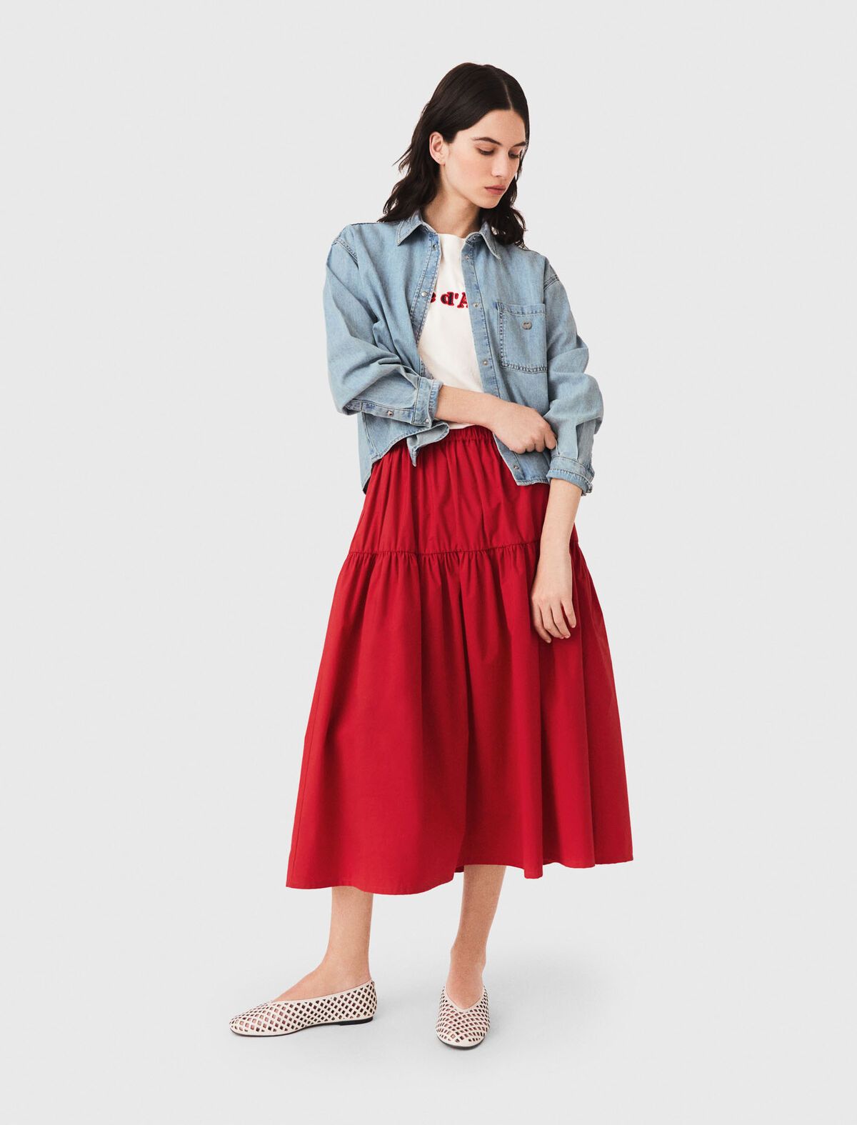 Chân váy dài xếp ly