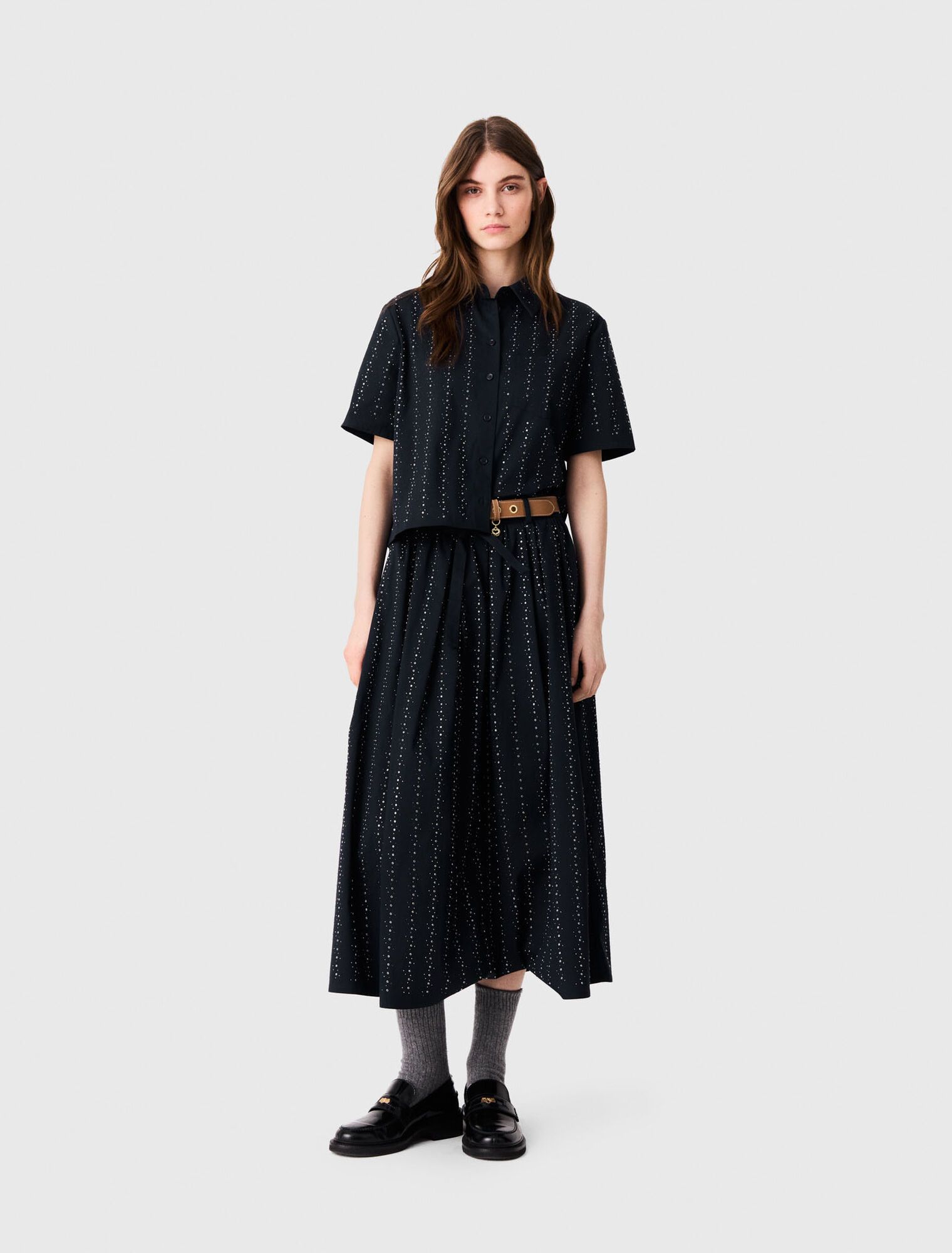 Chân váy dài cotton đính đá