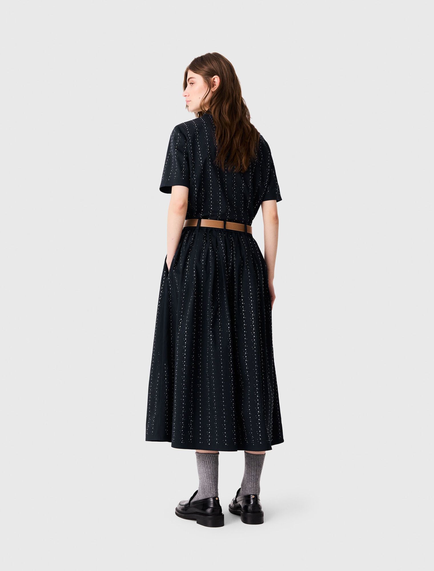 Maje - Chân váy dài cotton đính đá