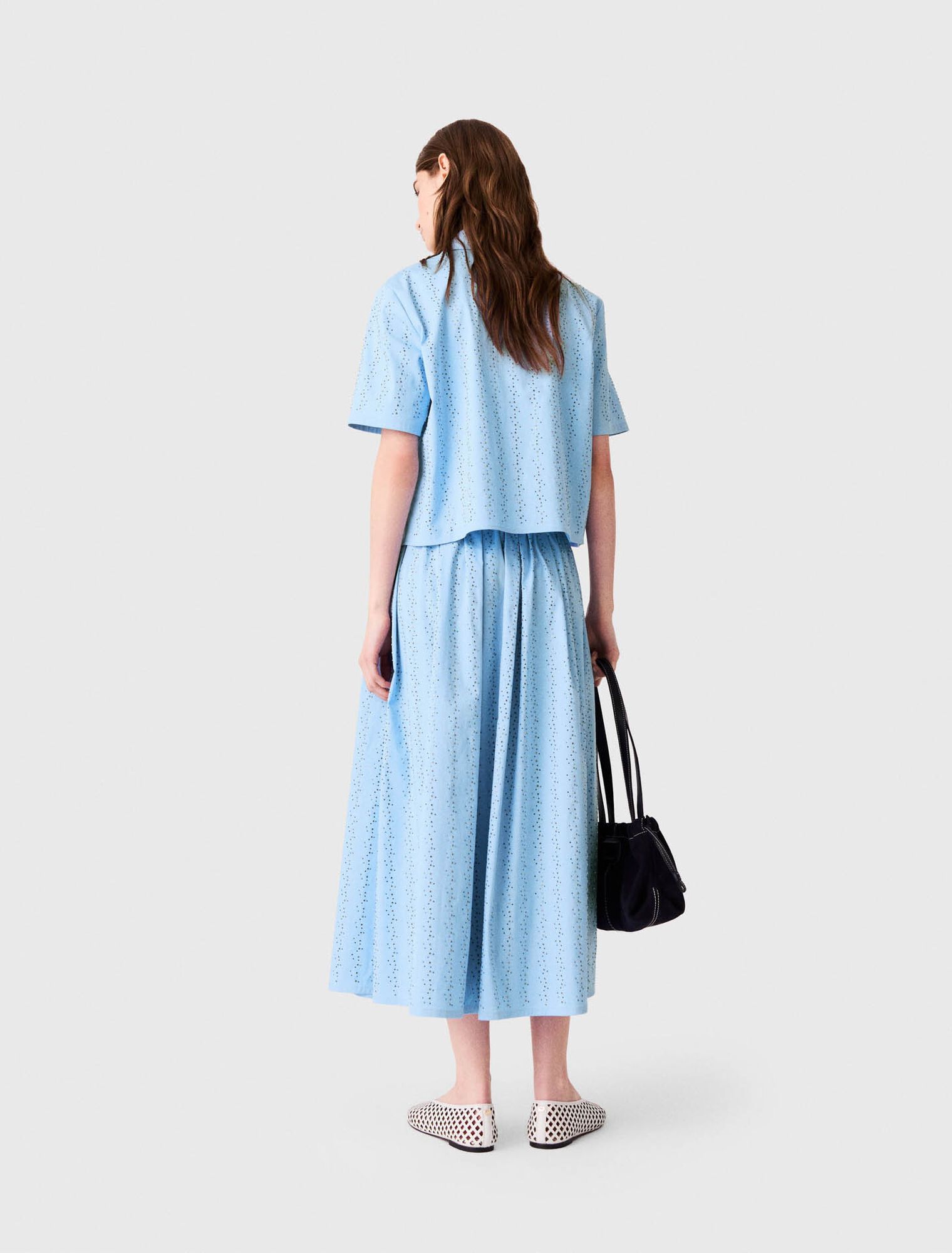 Maje - Chân váy dài cotton đính đá