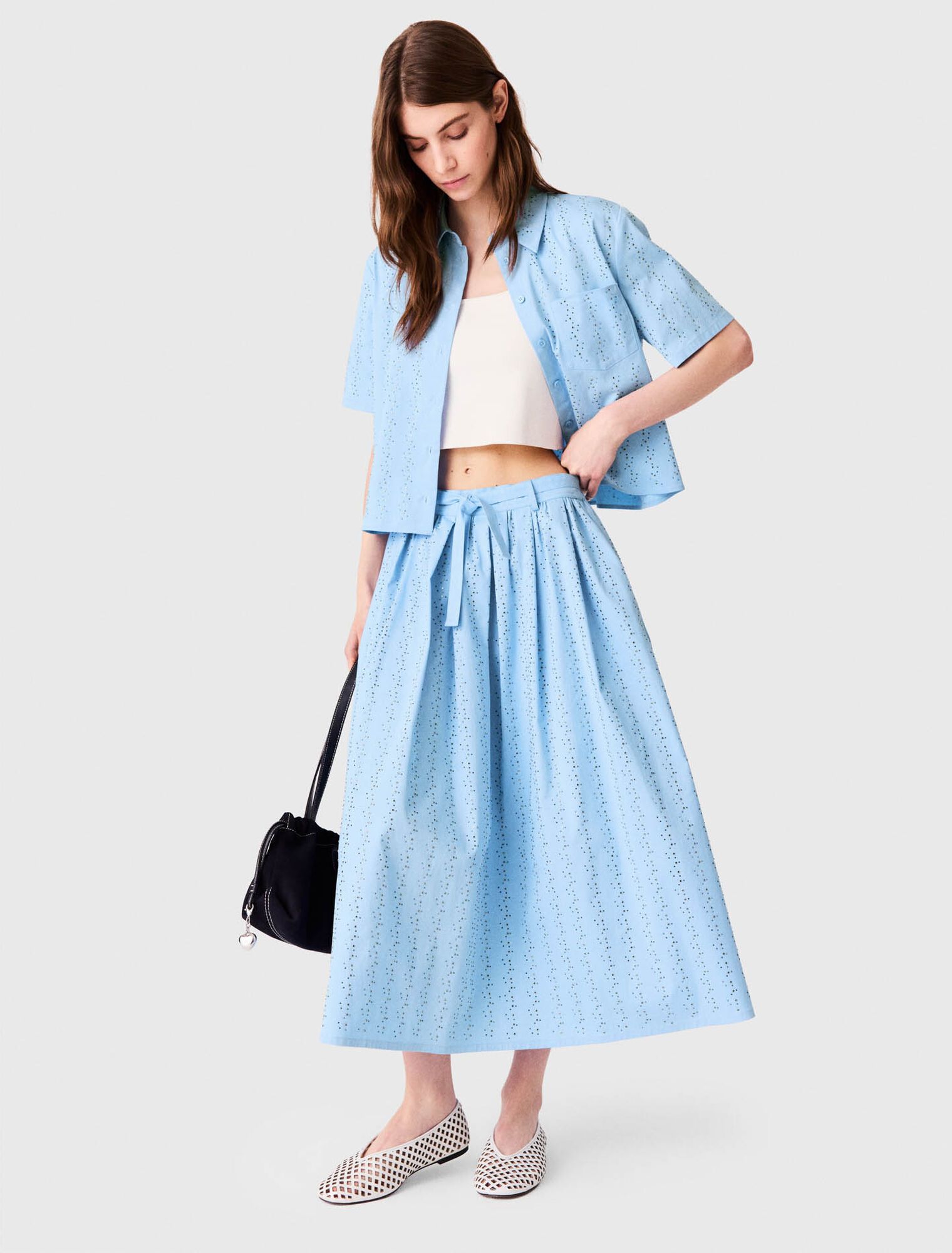 Maje - Chân váy dài cotton đính đá