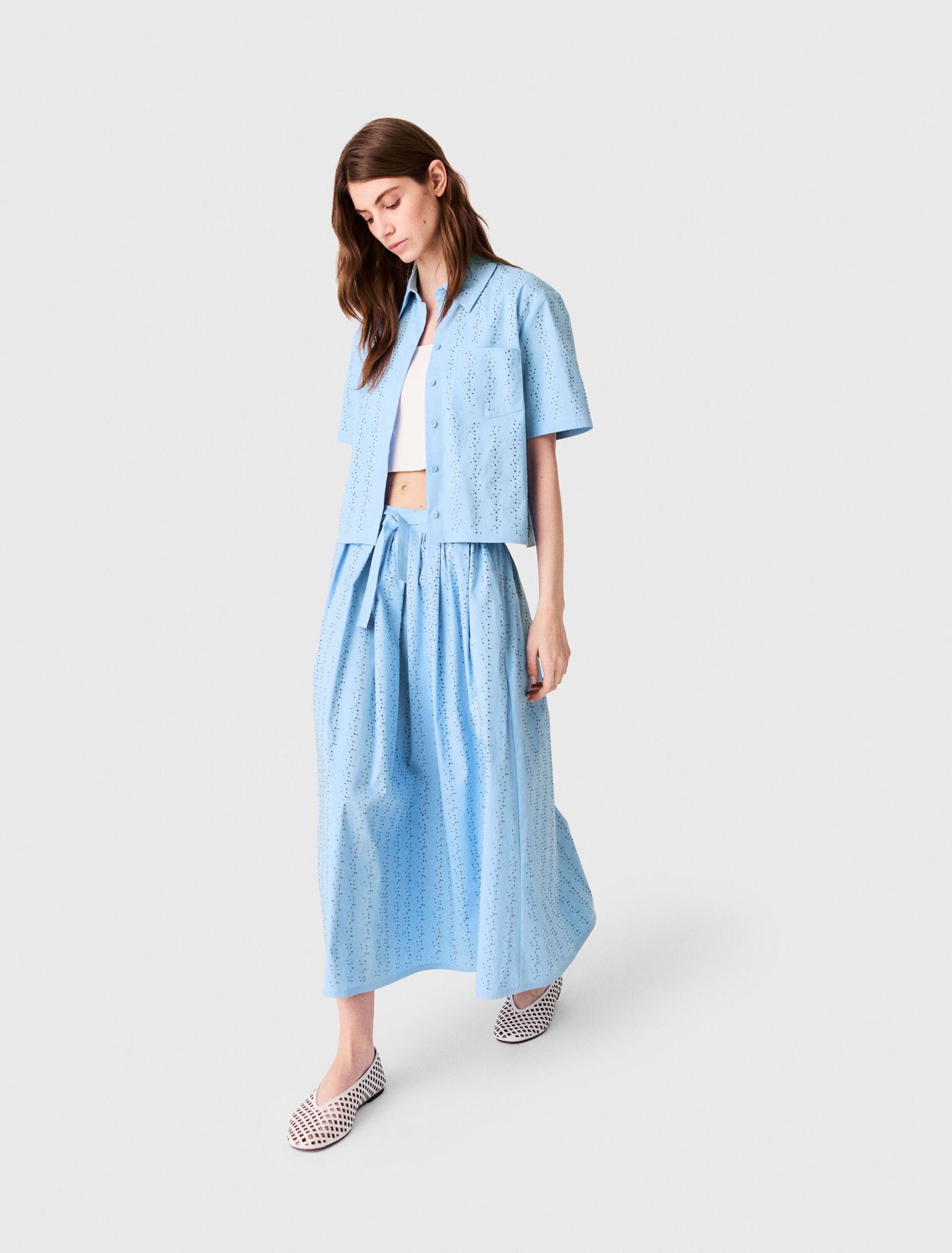 Maje - Chân váy dài cotton đính đá
