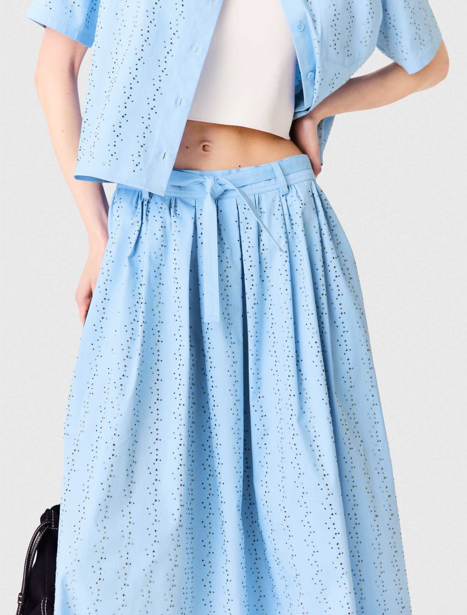 Maje - Chân váy dài cotton đính đá