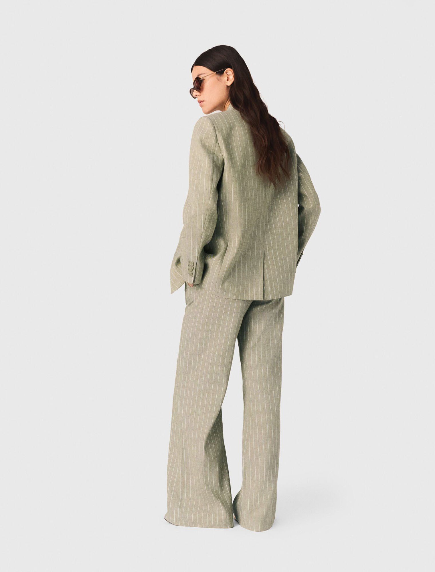 Maje - Quần linen kẻ sọc ống rộng