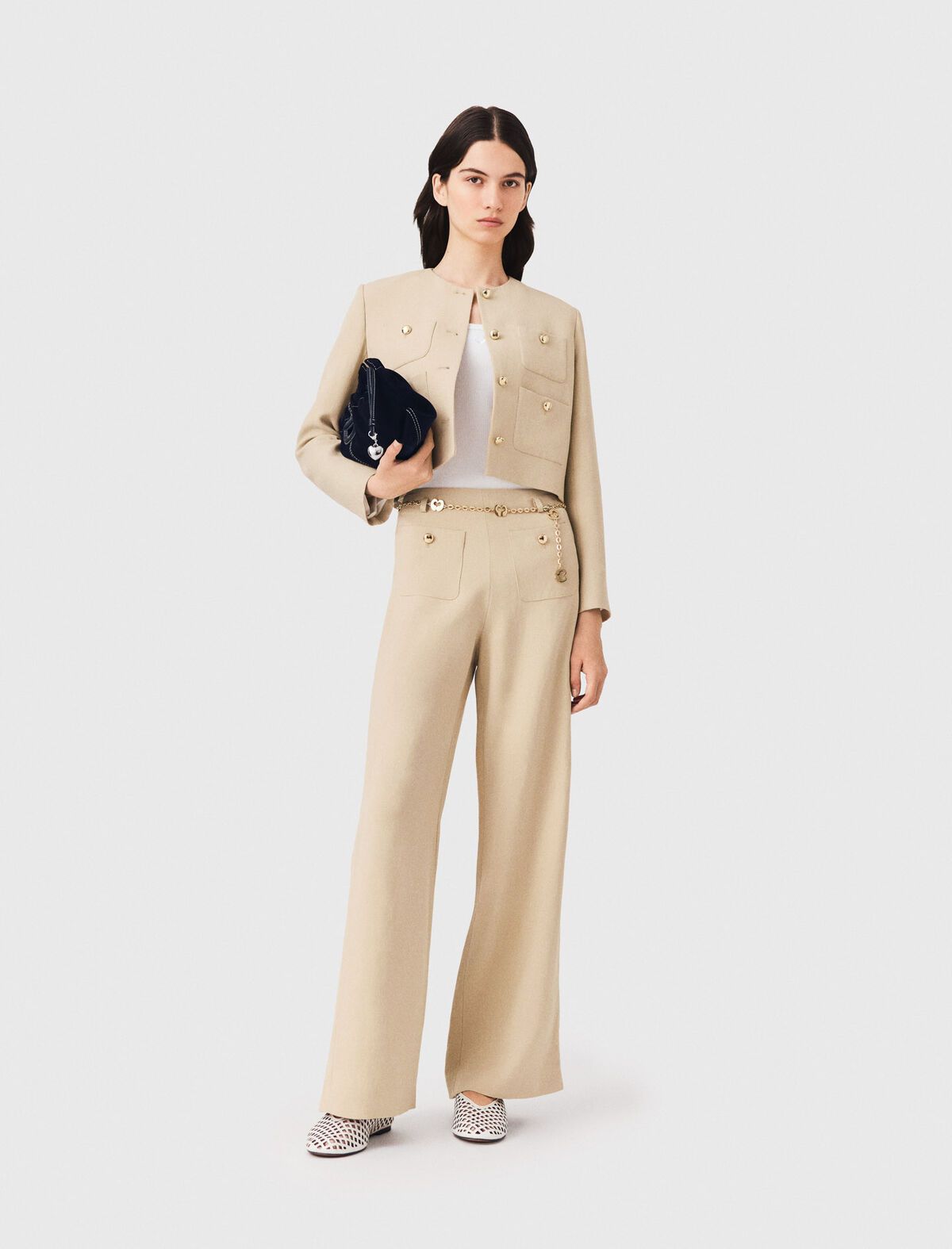 Maje - Quần tây vải linen pha