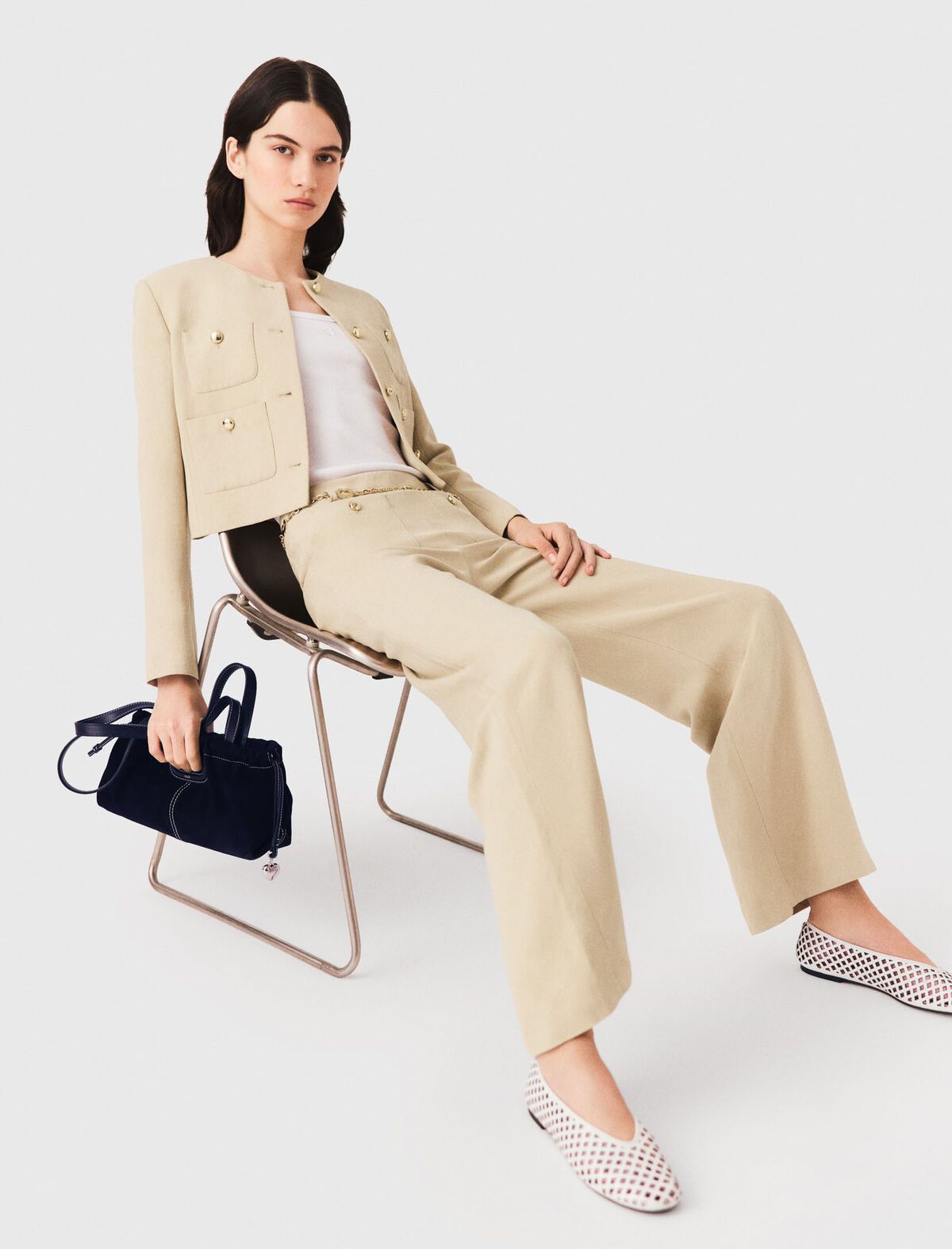 Maje - Quần tây vải linen pha