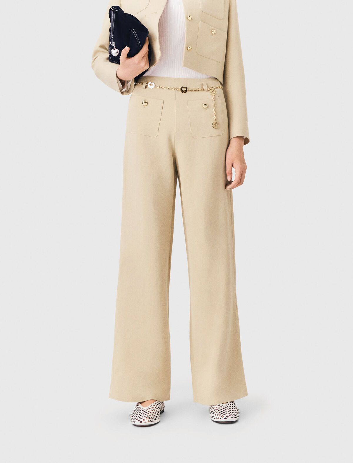 Maje - Quần tây vải linen pha